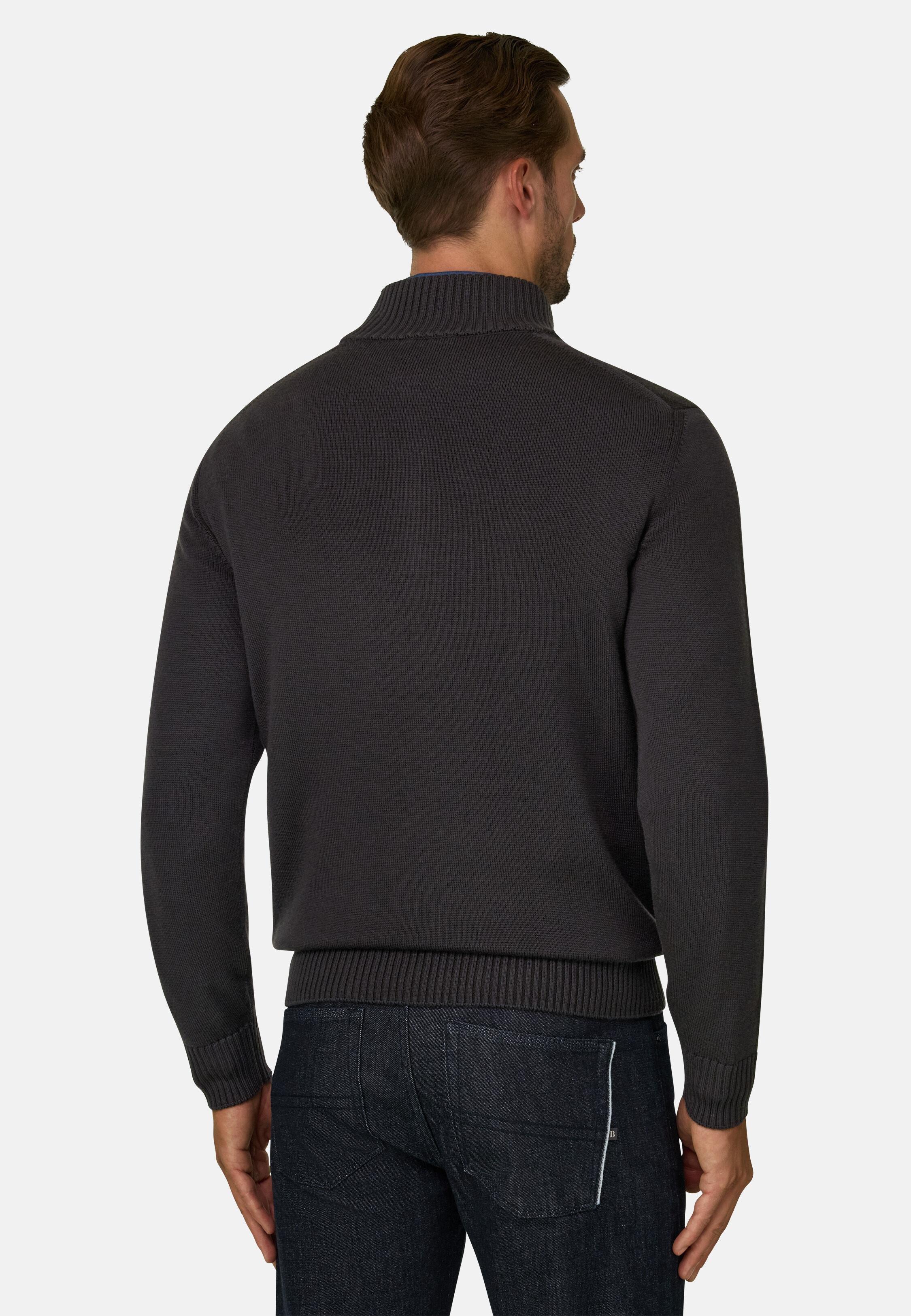 Brown Roll Neck Jumper Quarter-Zip Superfine Merino Wool, Dark brown, medium