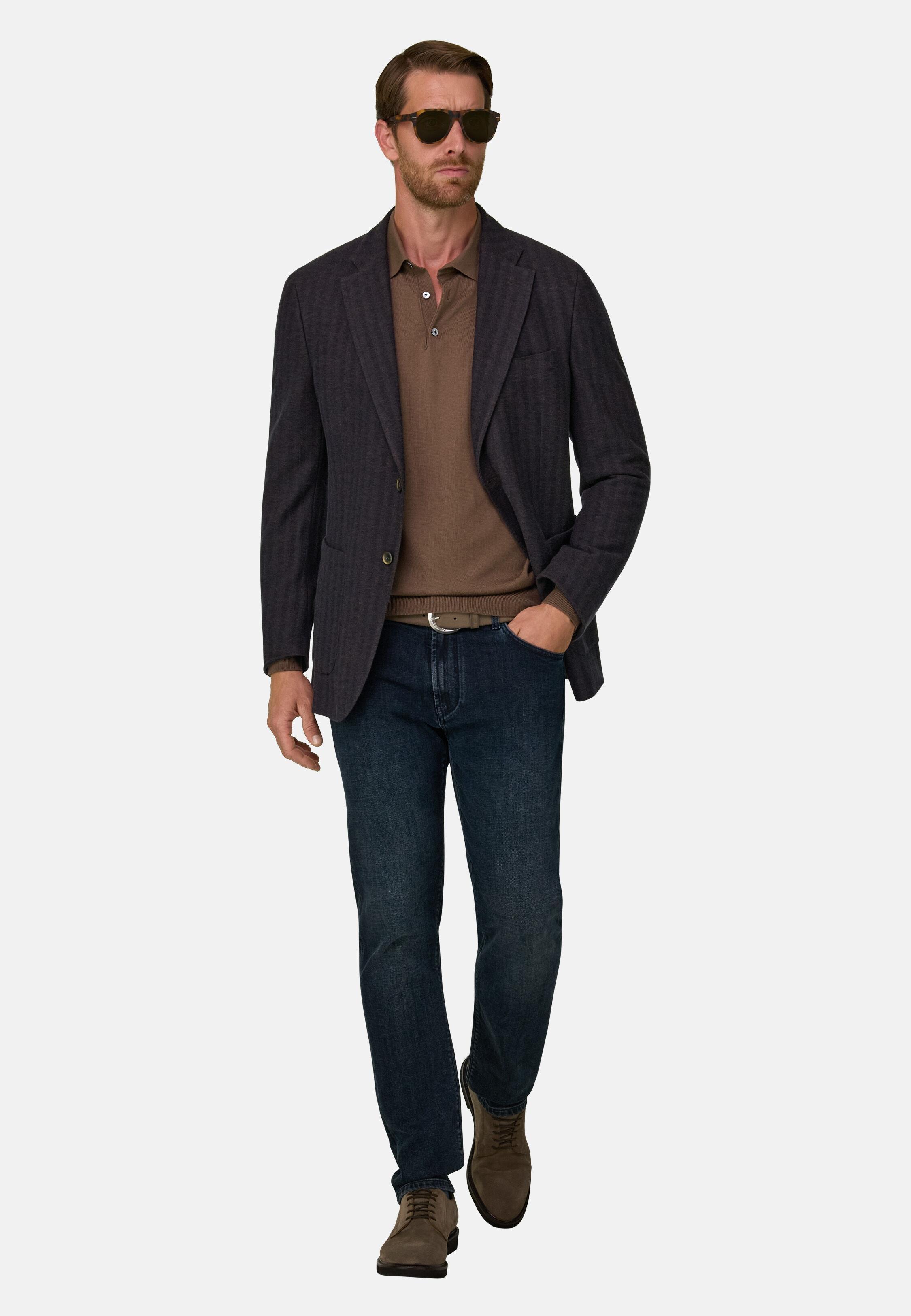 Blazer Herringbone In Cotton And Wool B Jersey Brown, Dark brown, large image number 0