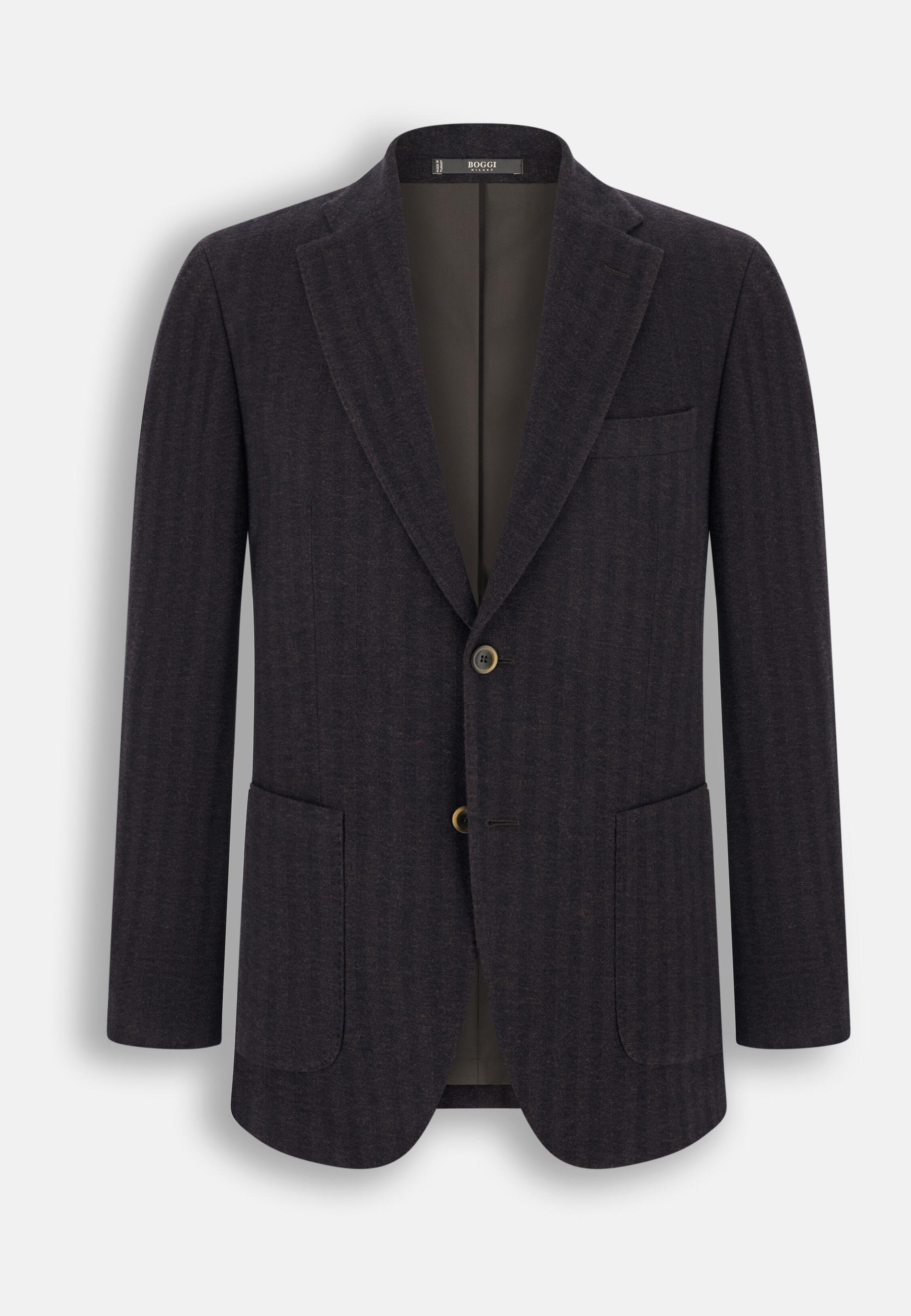 Blazer Herringbone in Cotton and Wool B Jersey, Dark Brown, Dark brown, large image number 5