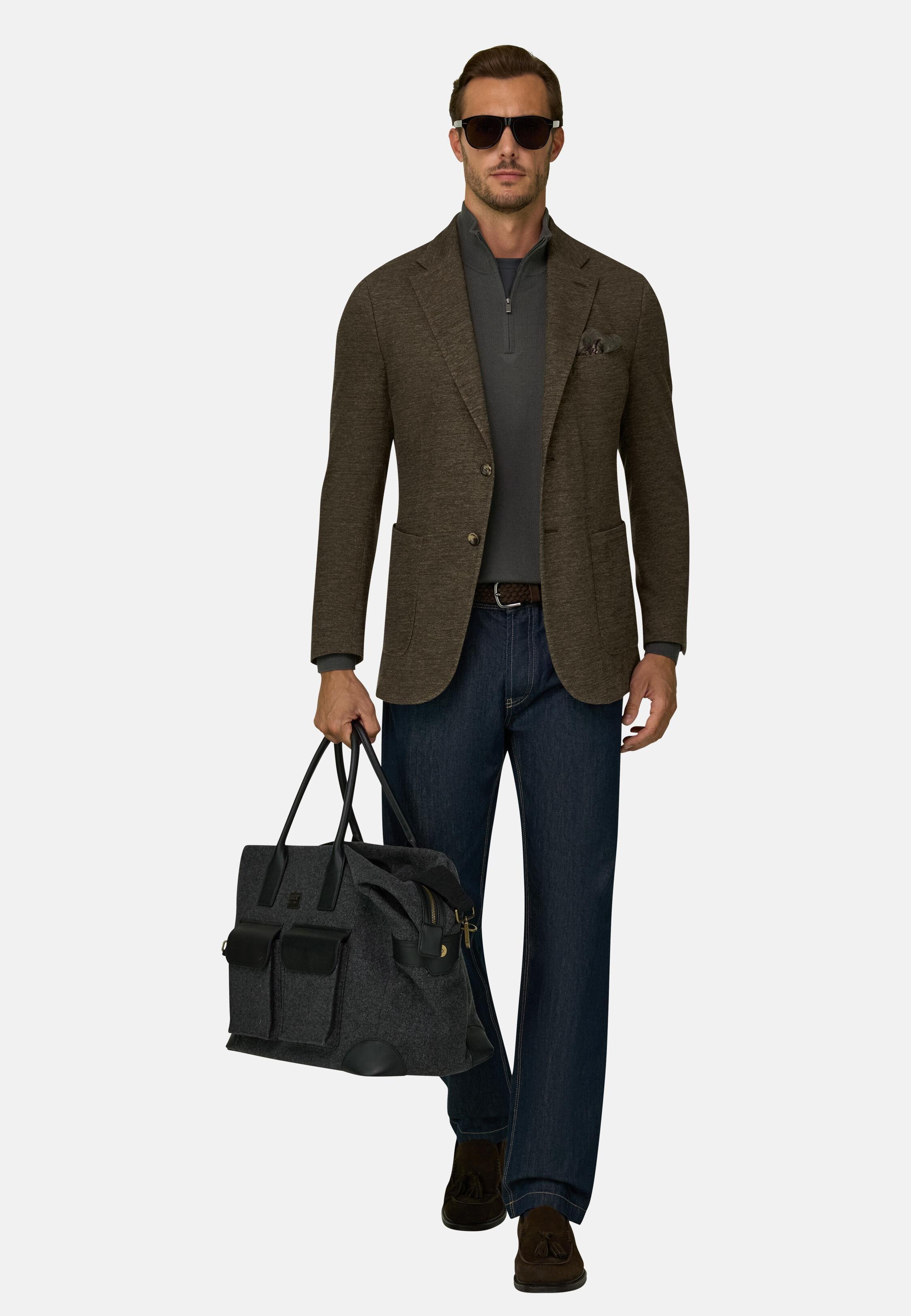 Structured Blazer in Cotton Blend, Brown, Brown, medium