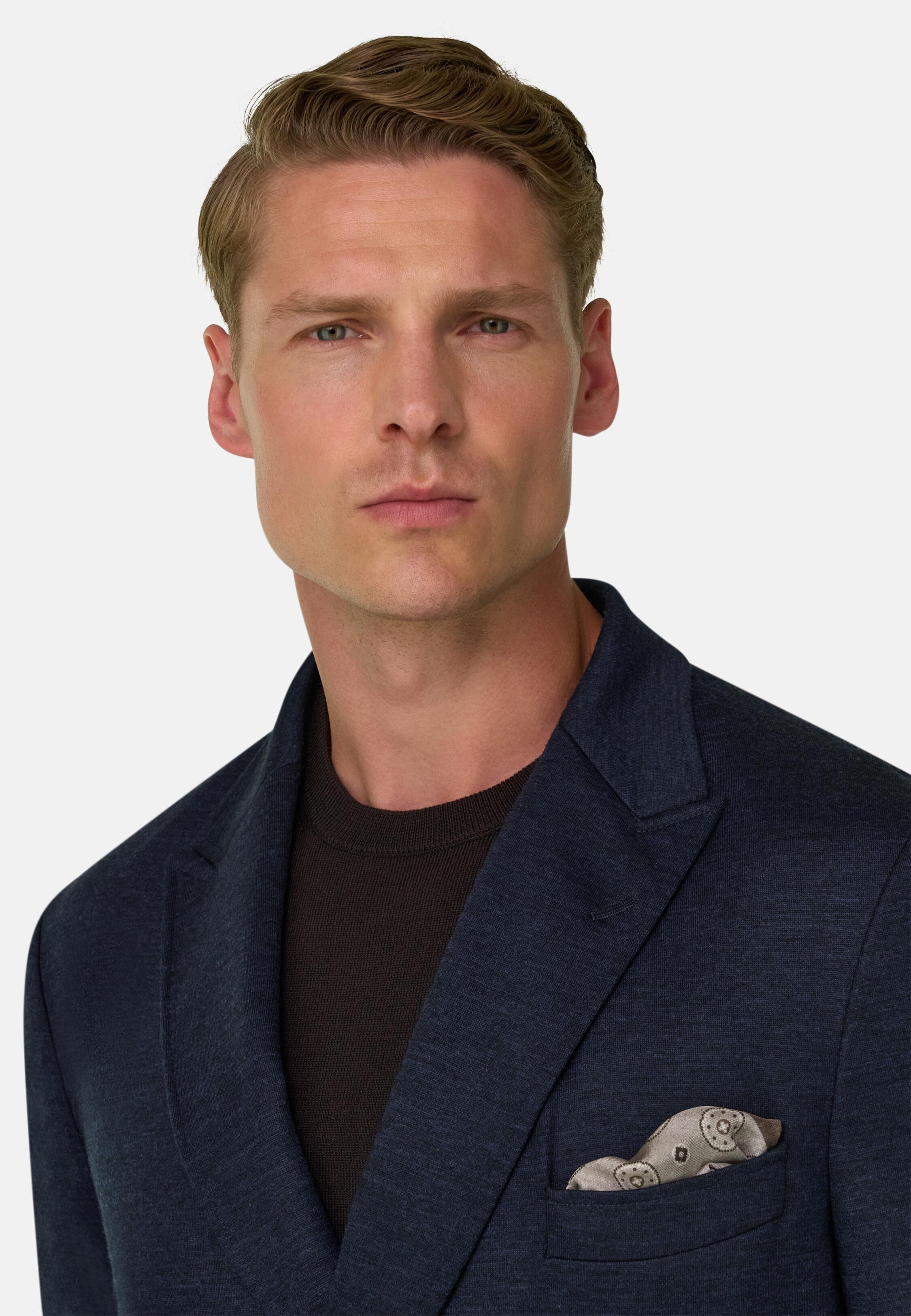 Double-Breasted Blazer In Wool Blend B Jersey Navy, Navy blue, medium