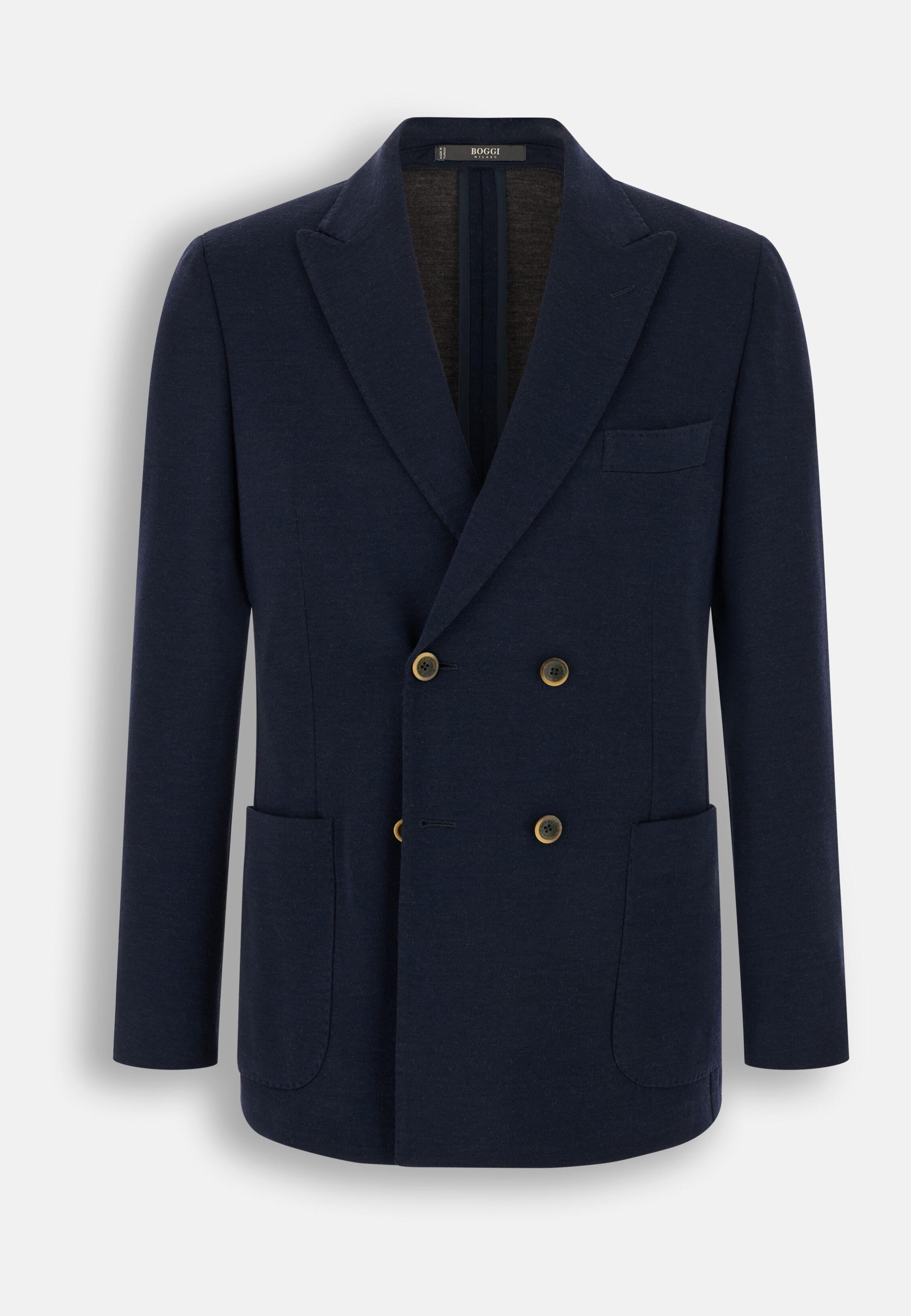 Brooklyn | Double-Breasted Blazer in Wool Blend B Jersey, Navy Blue, Navy blue, large image number 3