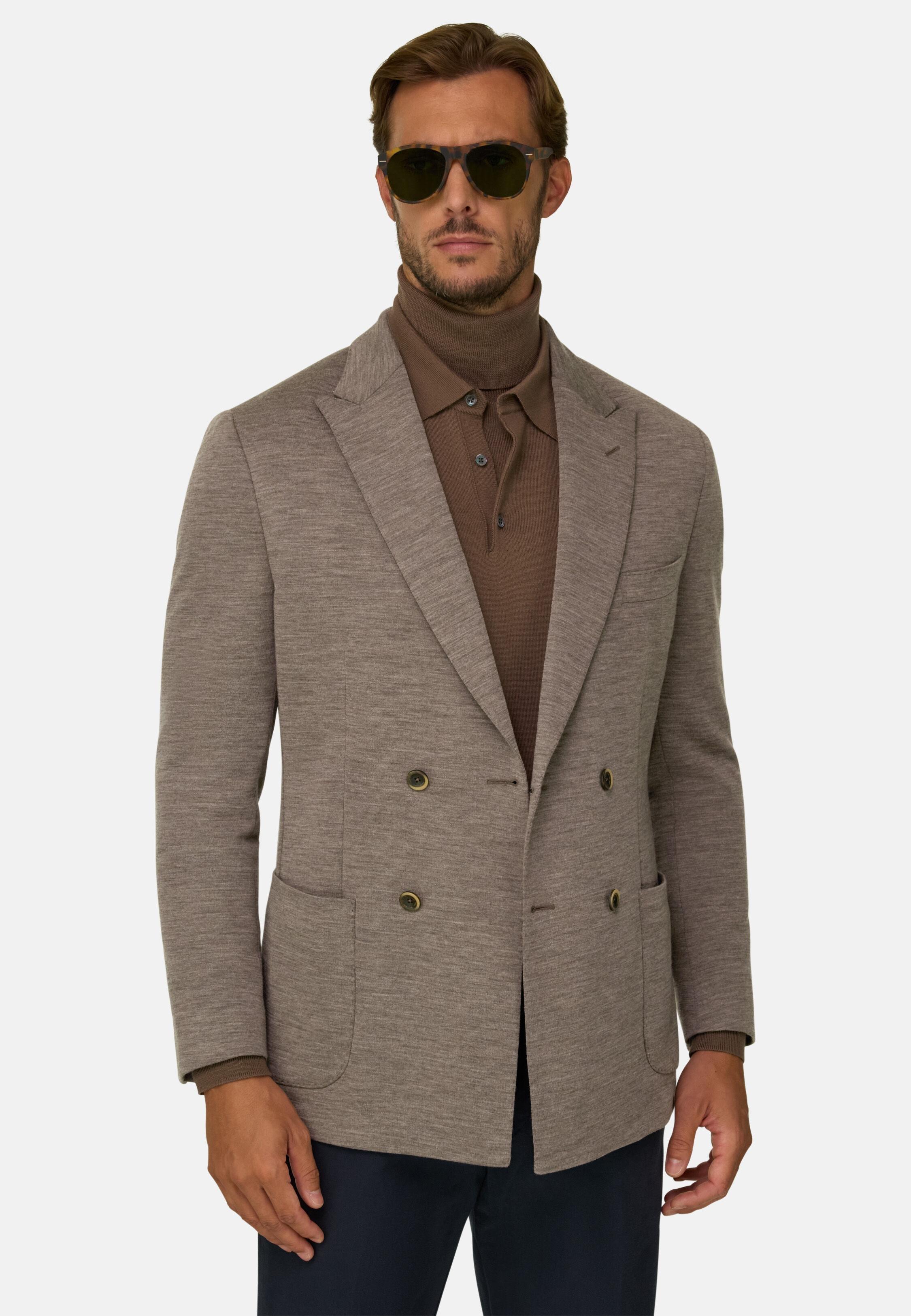 Brooklyn | Double-Breasted Blazer in Wool Blend B Jersey Brown, Brown, medium