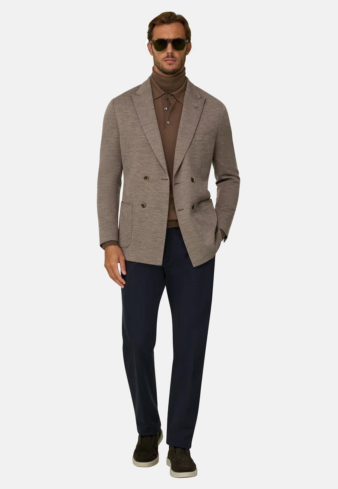 Brooklyn | Double-Breasted Blazer in Wool Blend B Jersey Brown, Brown, large image number 4