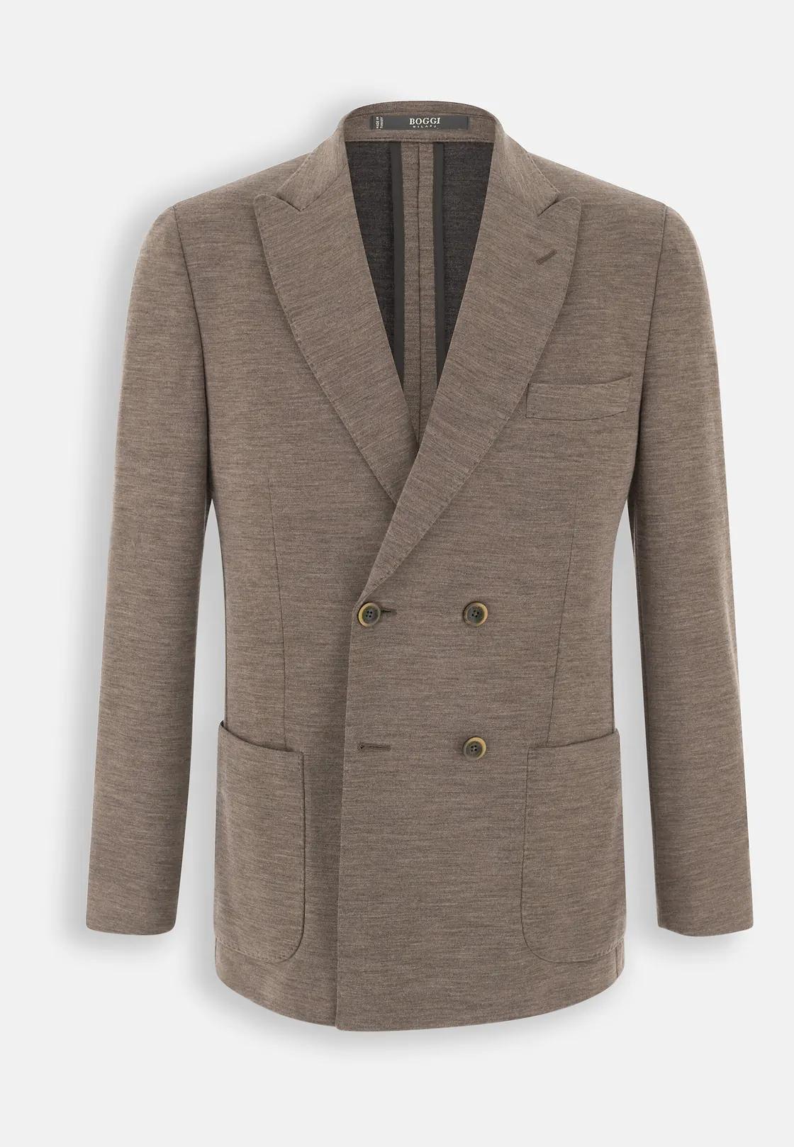 Brooklyn | Double-Breasted Blazer in Wool Blend B Jersey Brown, Brown, large image number 5