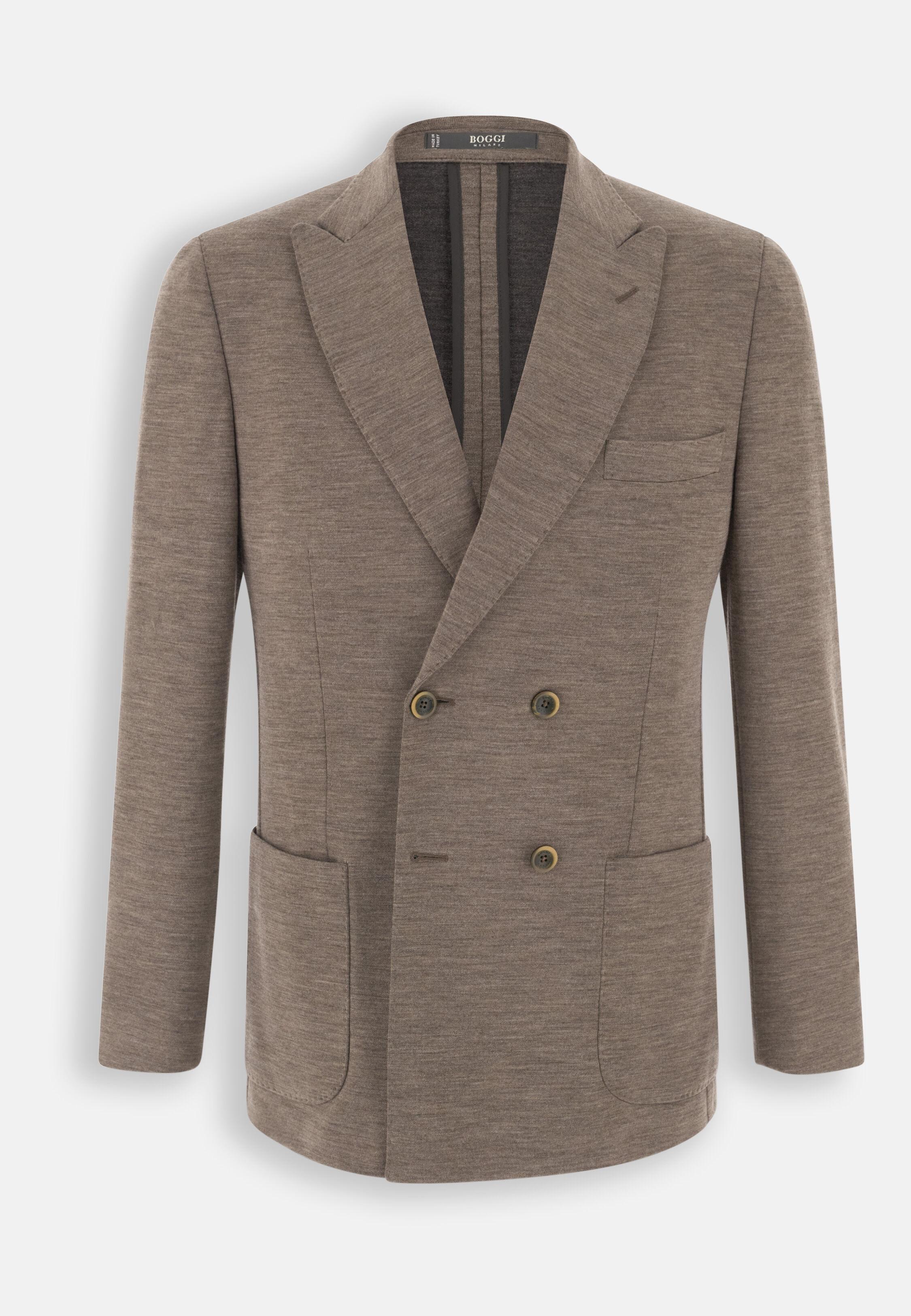 Brooklyn | Double-Breasted Blazer in Wool Blend B Jersey Brown, Brown, large image number 6