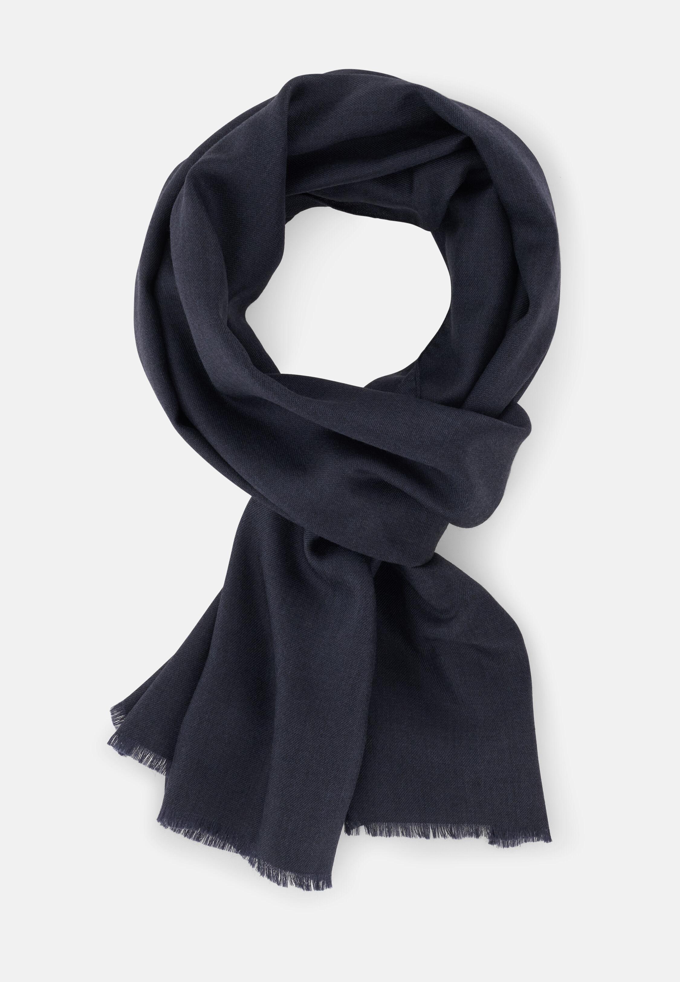 Scarf in Wool and Silk Navy blue, Navy blue, medium
