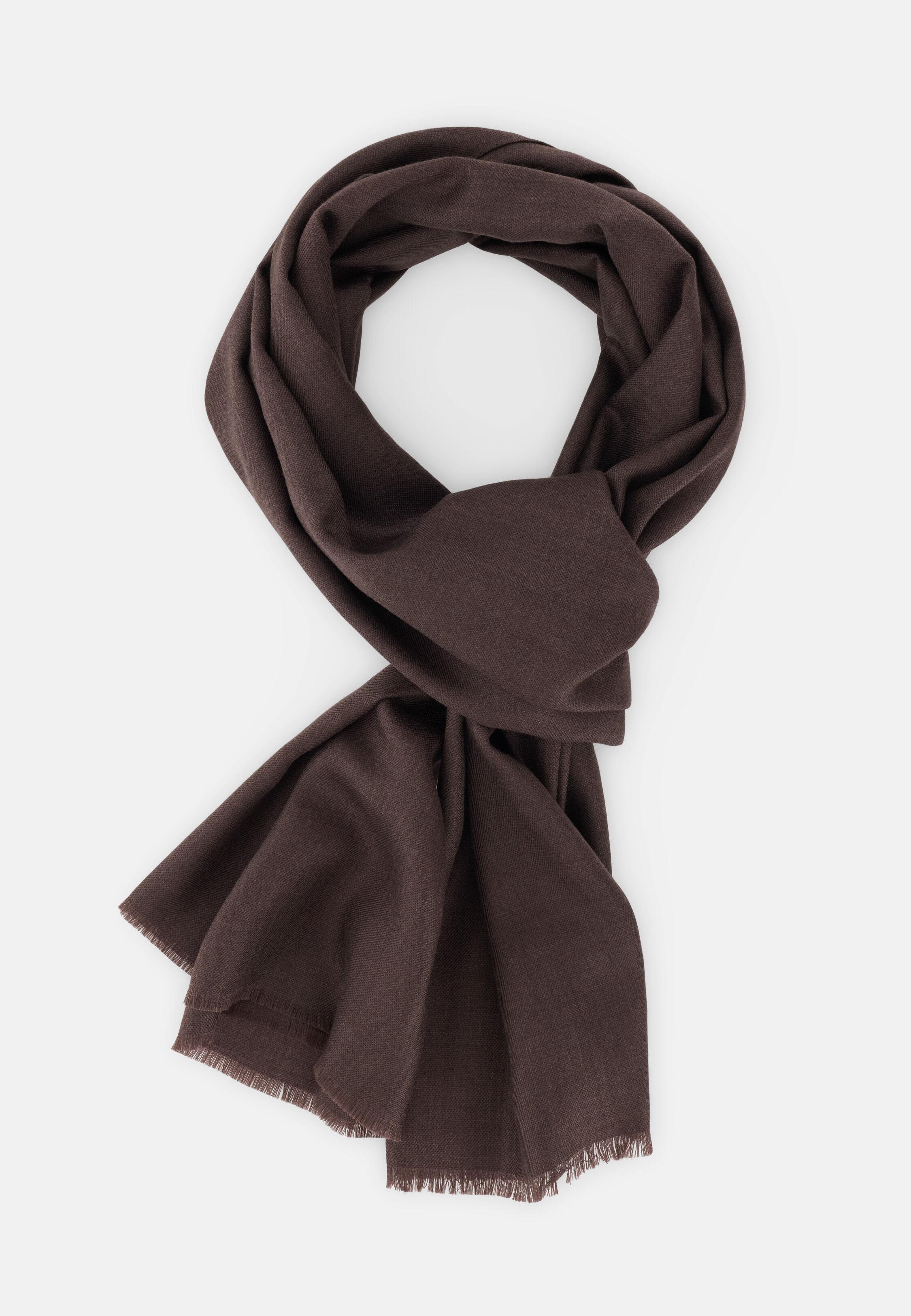 Scarf In Wool And Silk, Brown, Dark brown, medium