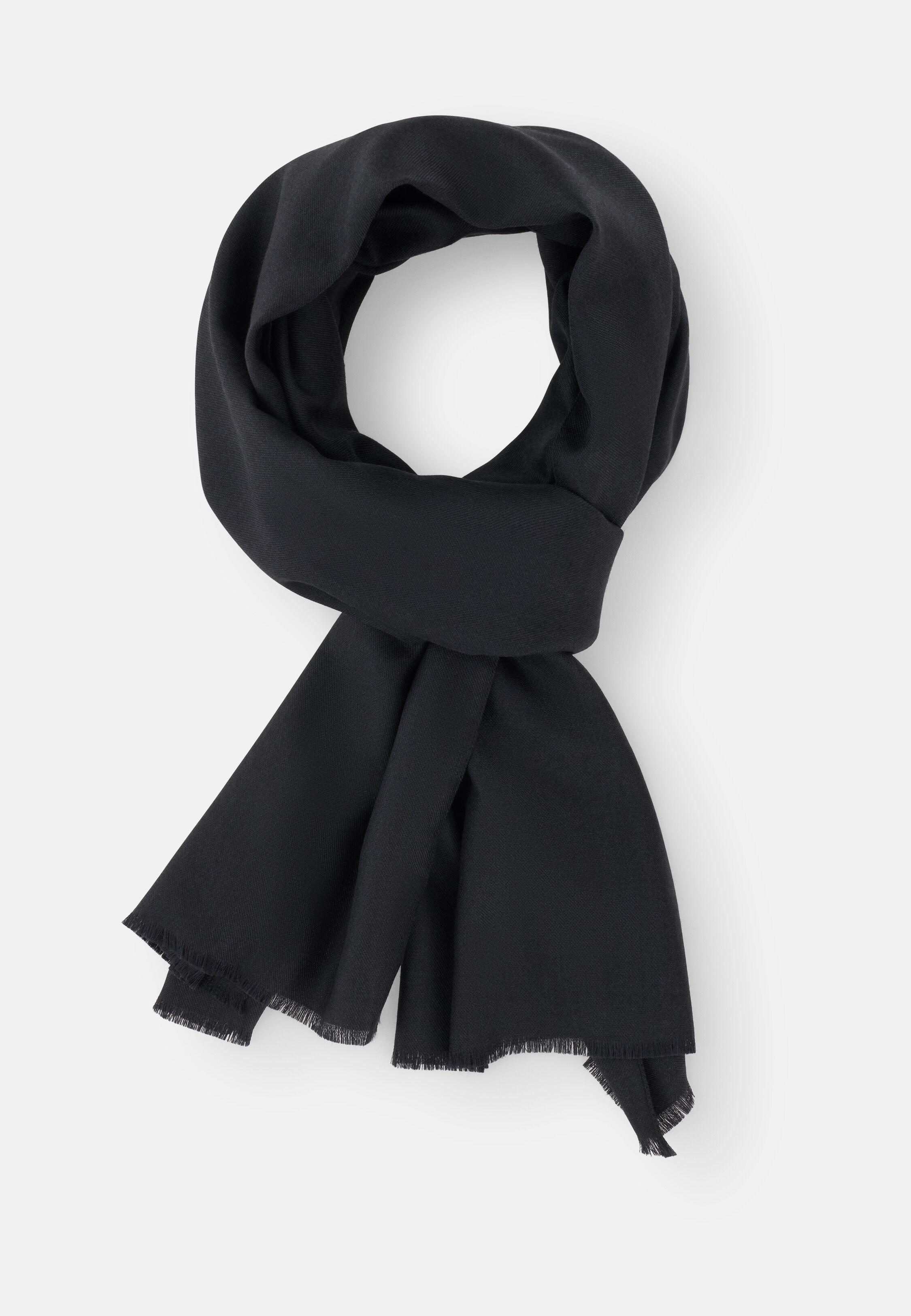 Scarf In Wool And Silk, Black, Black, medium