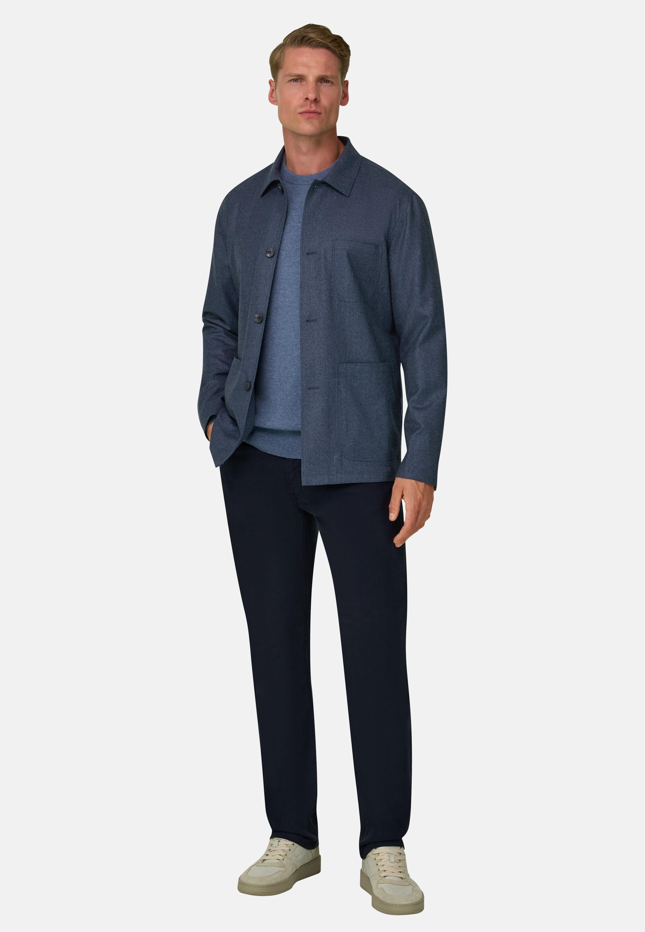 Shacket in Wool Flannel M&eacute;lange Indigo, Indigo, large image number 0