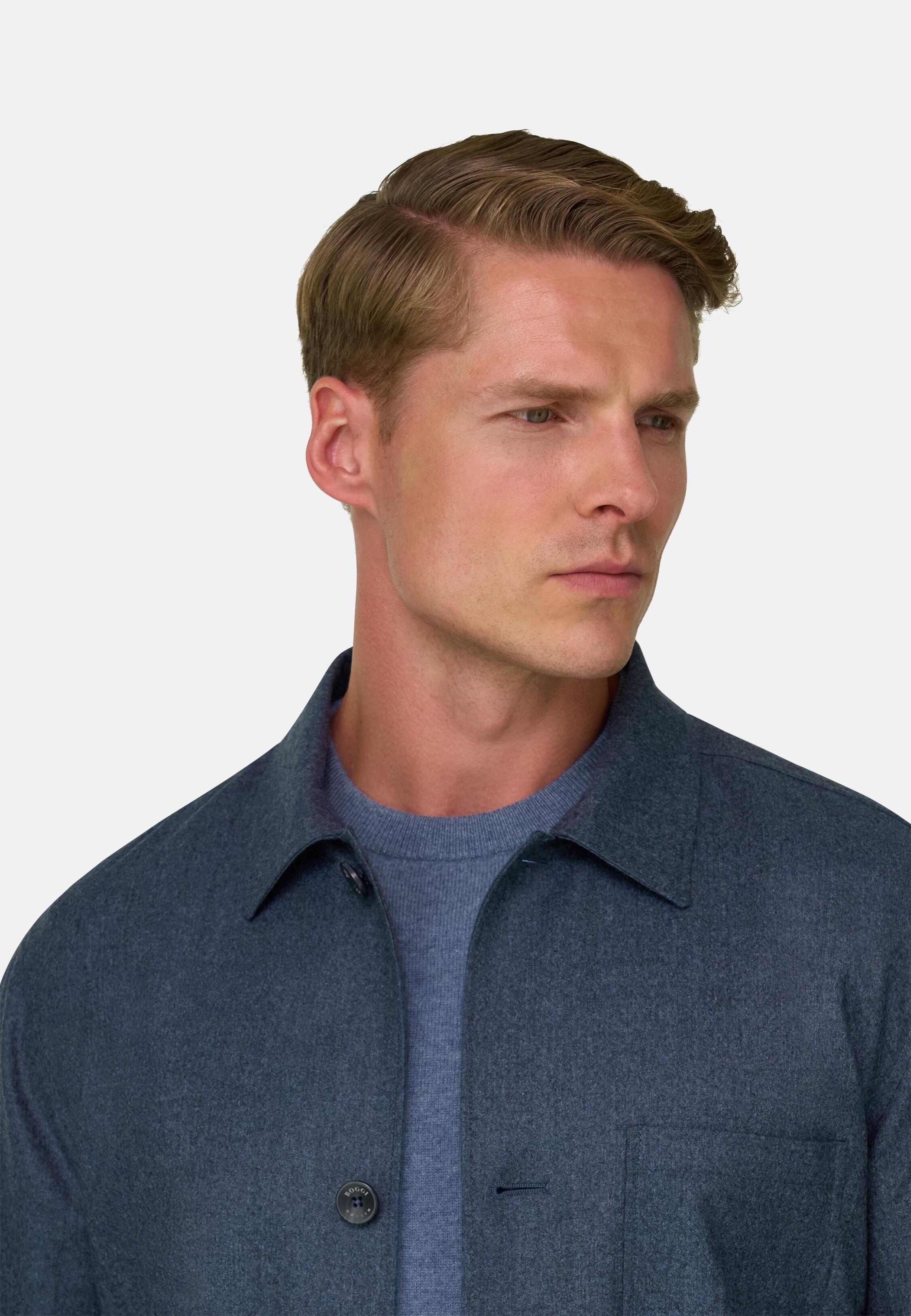 Shacket in Wool Flannel M&eacute;lange Indigo, Indigo, large image number 1