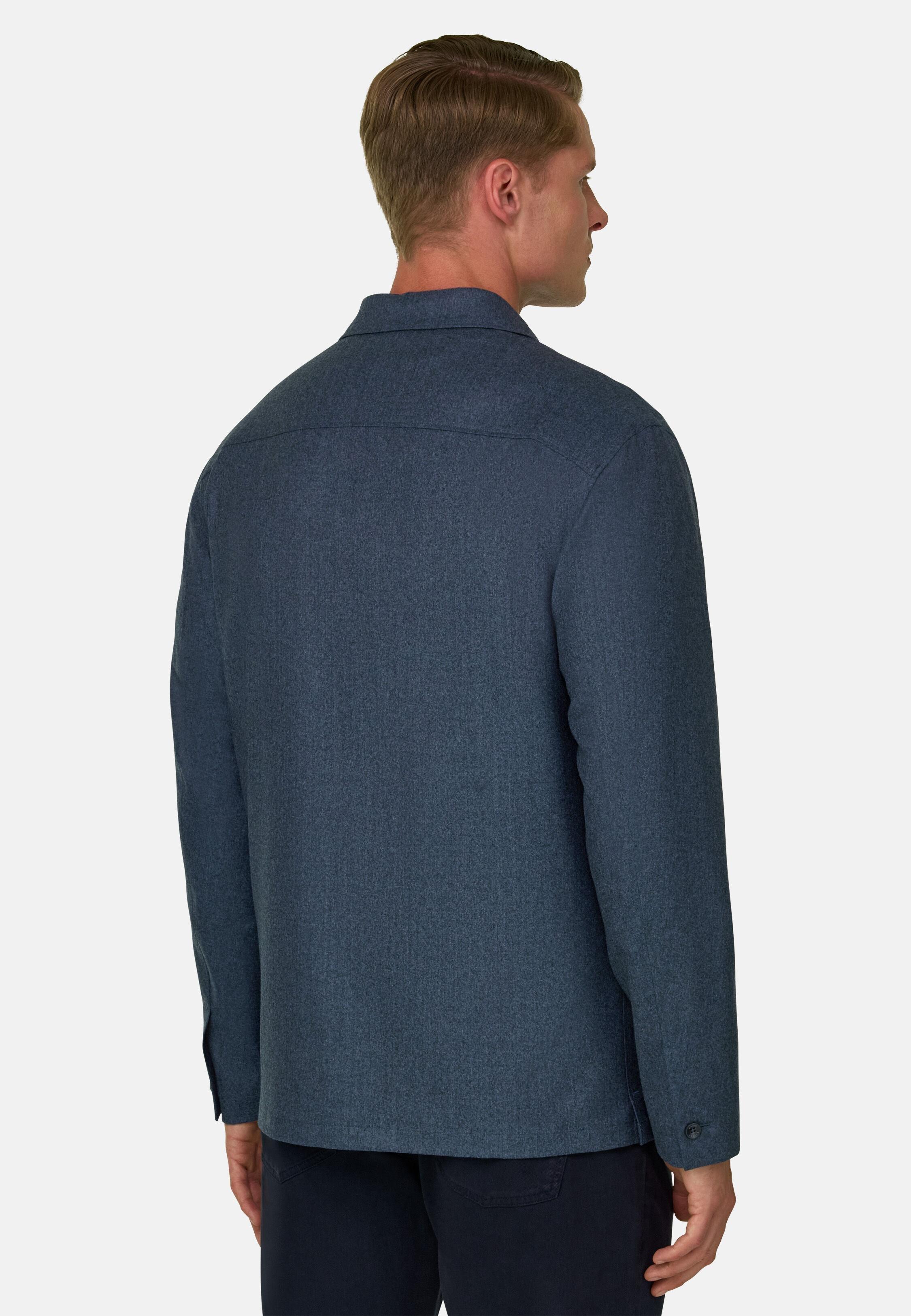 Shacket in Wool Flannel M&eacute;lange Indigo, Indigo, large image number 2