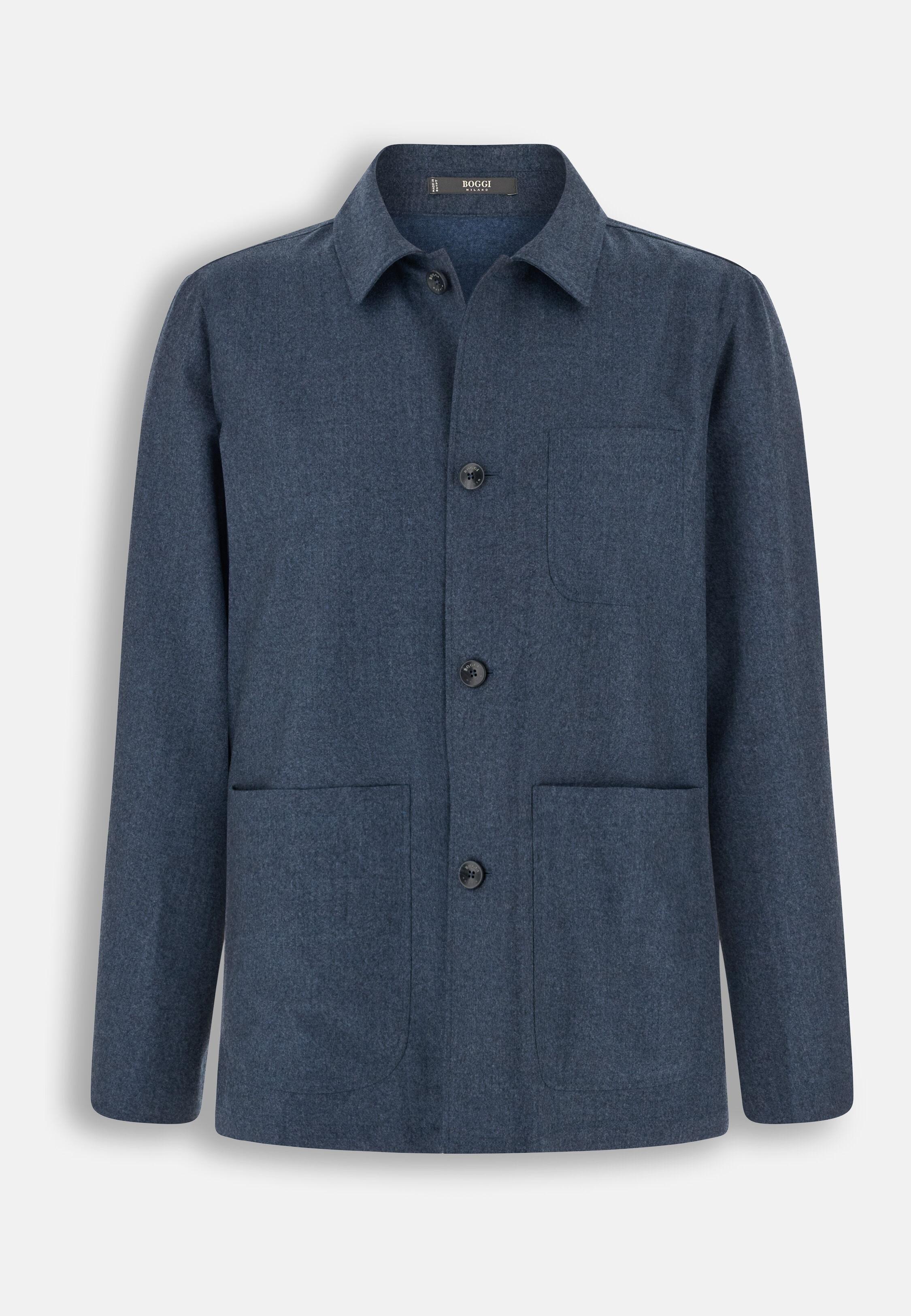 Shacket in Wool Flannel M&eacute;lange Indigo, Indigo, large image number 4