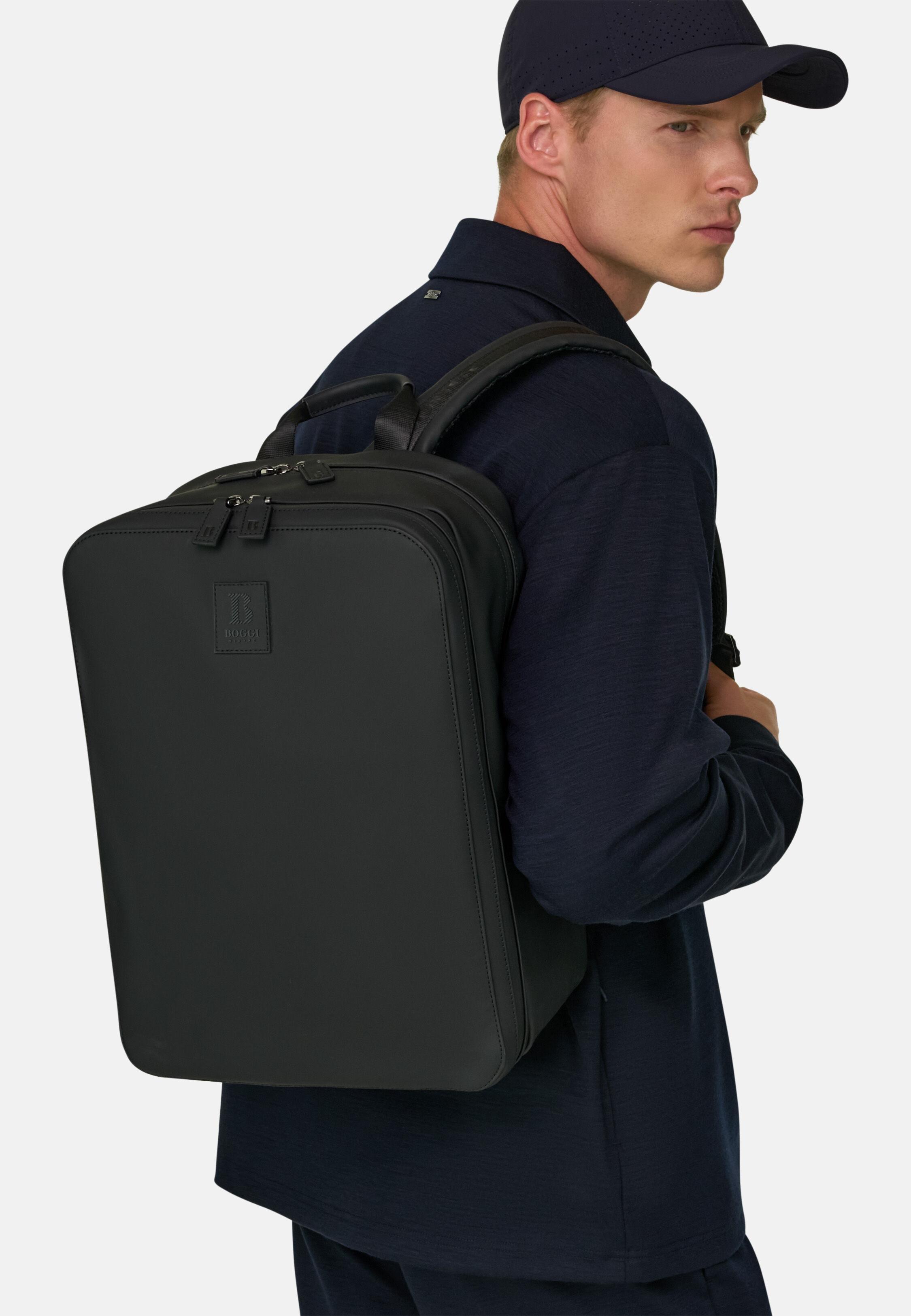حقيبة ظهر من قماش تقني مطاطي أسود, Black, medium