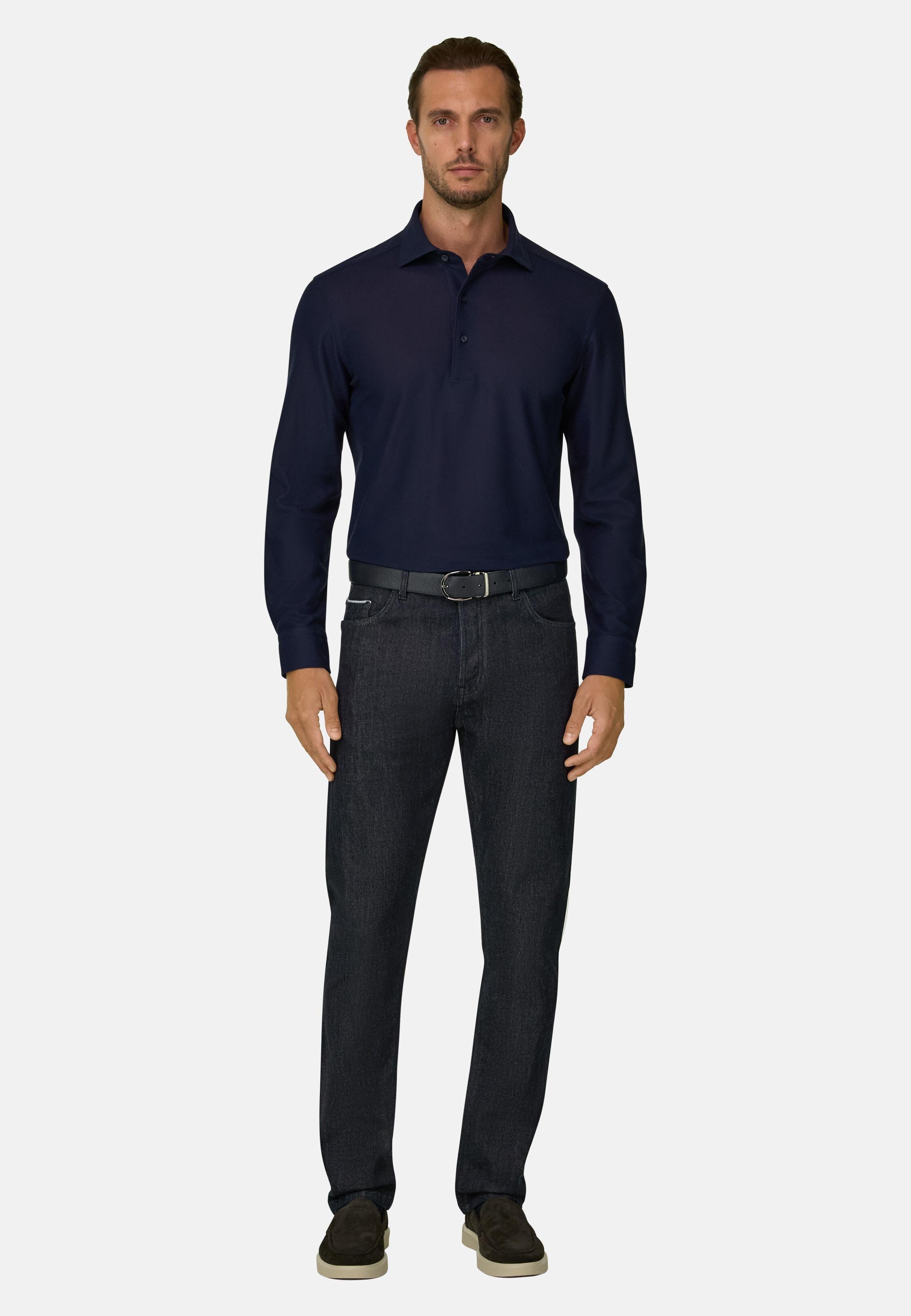 Jeans in Dark Blue Selvedge Cotton Denim Dark Blue, Dark Blue, large image number 0