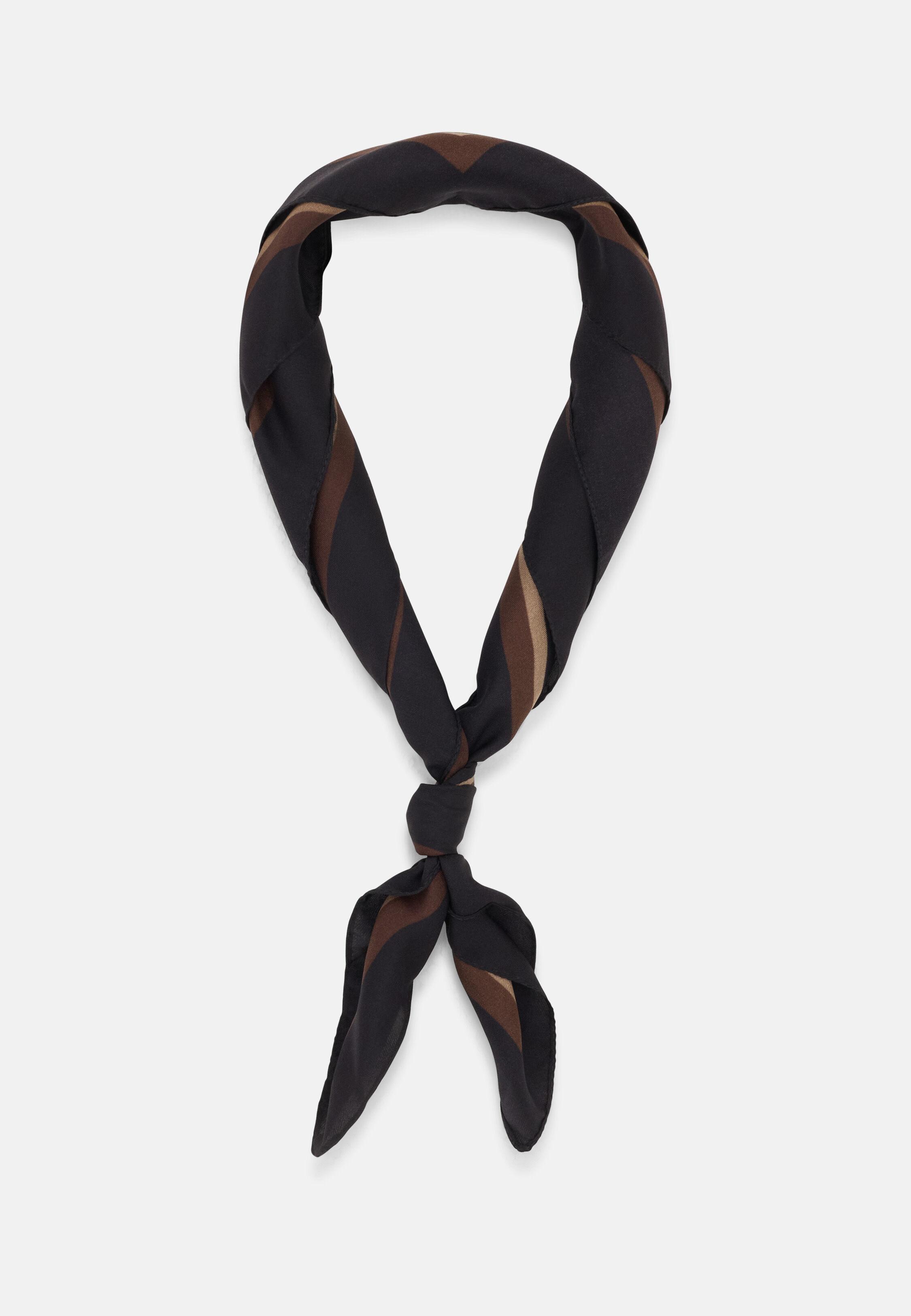 Bandana Geometric Print Silk, Black, Black, medium