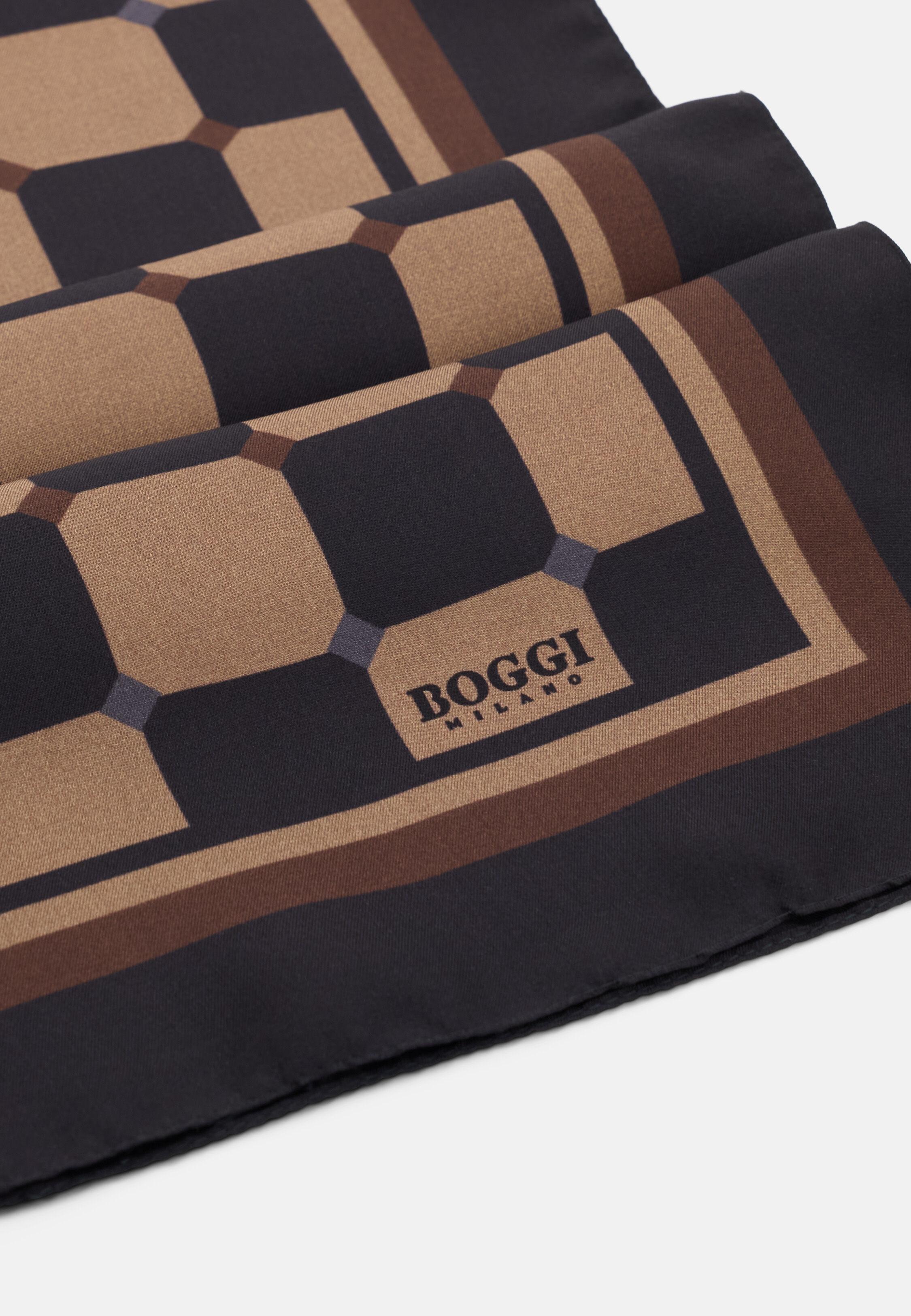 Bandana Geometric Print Silk, Black, Black, large image number 1