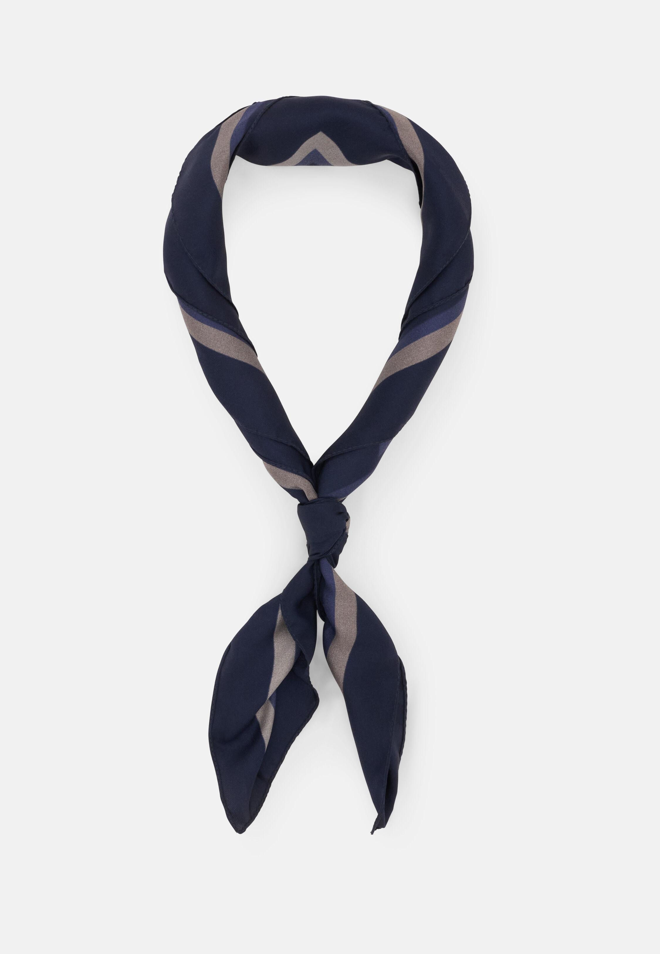 Bandana Geometric Print Silk, Navy, Navy blue, medium