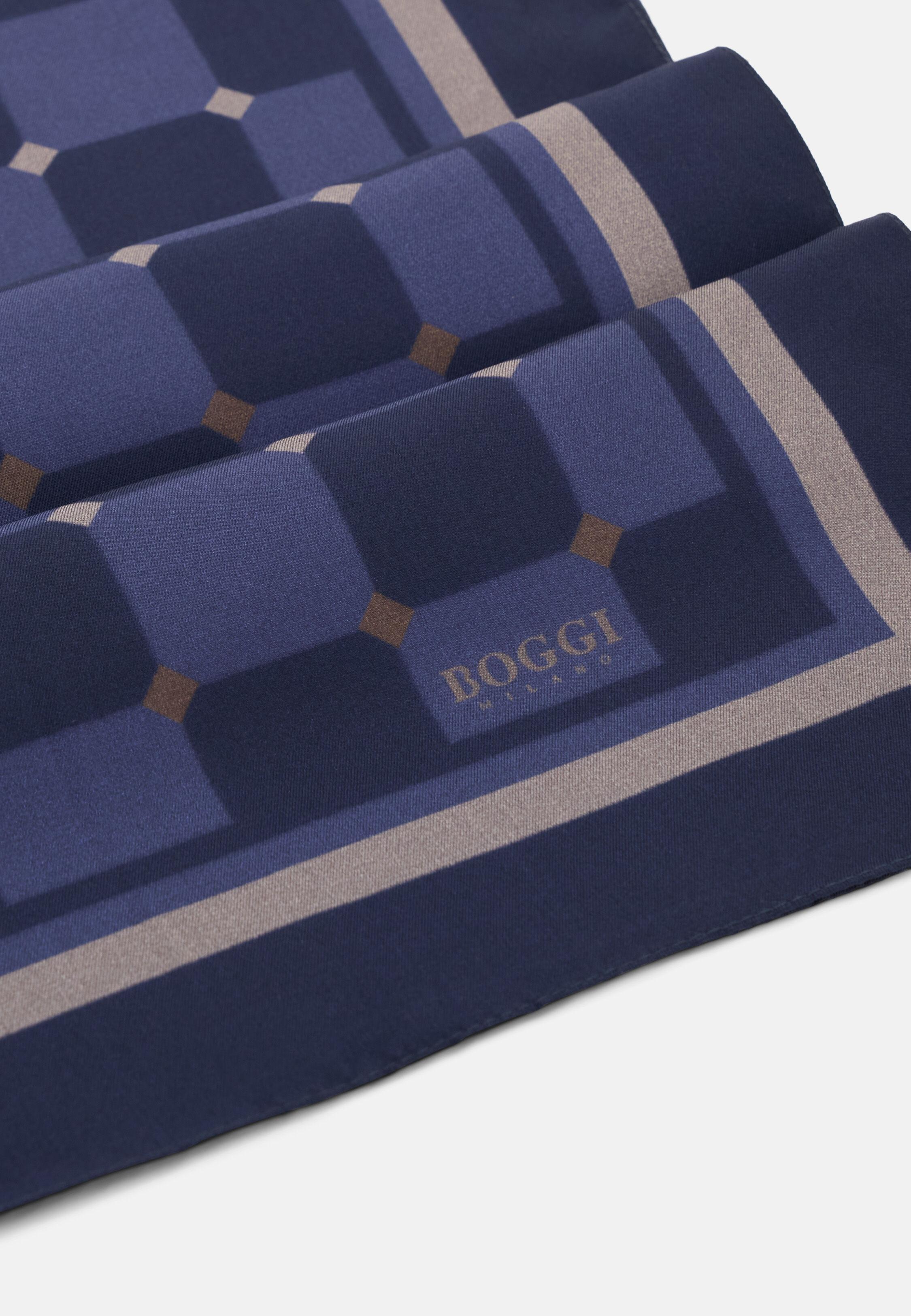 Bandana Geometric Print Silk, Navy Blue, Navy blue, large image number 1