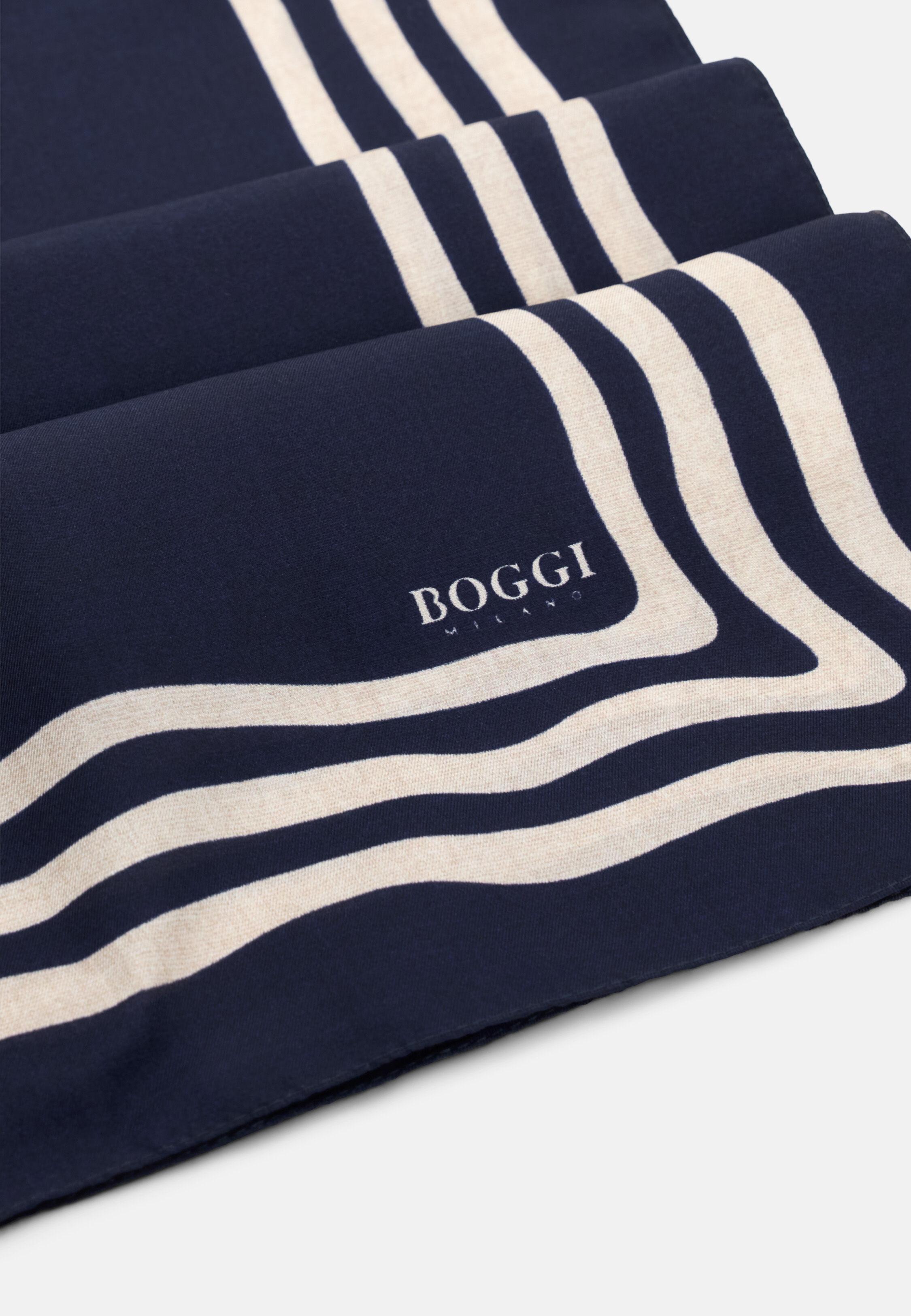 Bandana Frame Motif in Silk, Navy Blue, Navy blue, medium