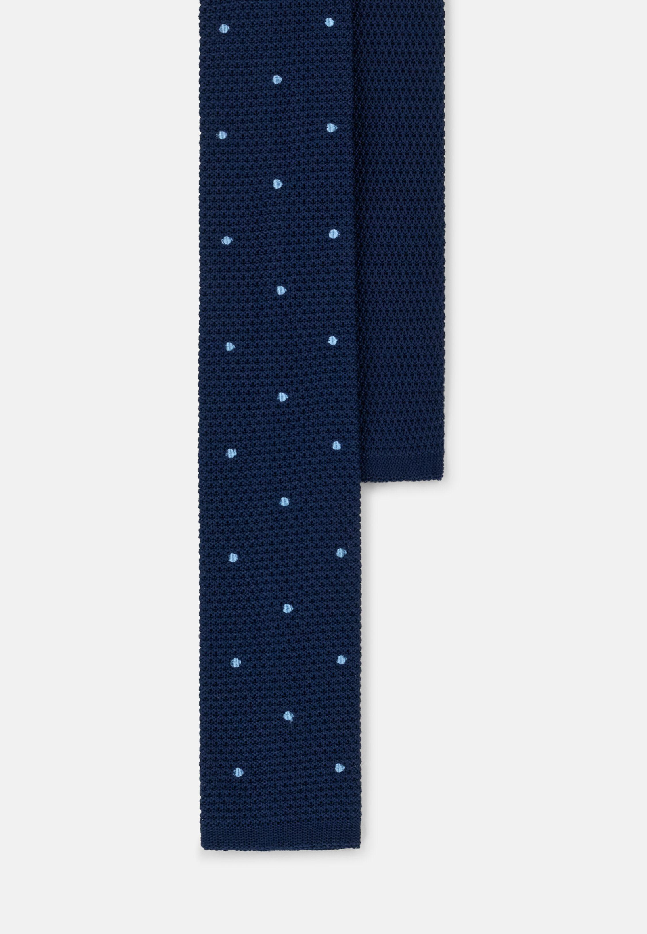 Tie in Knitted Fabric with Polka Dot Motif in Silk, Navy Blue, Navy blue, large image number 1