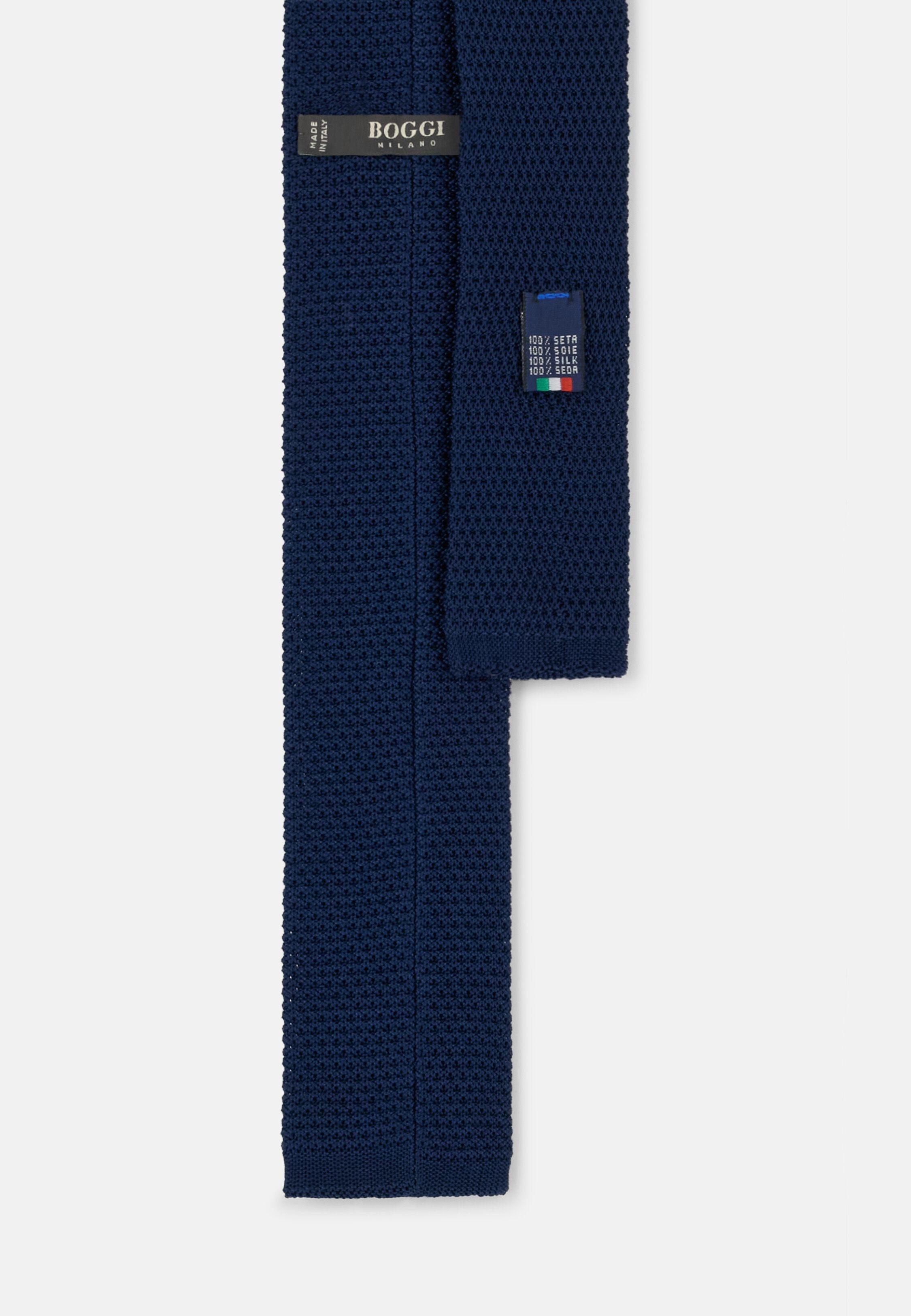Tie in Knitted Fabric with Polka Dot Motif in Silk, Navy Blue, Navy blue, large image number 2