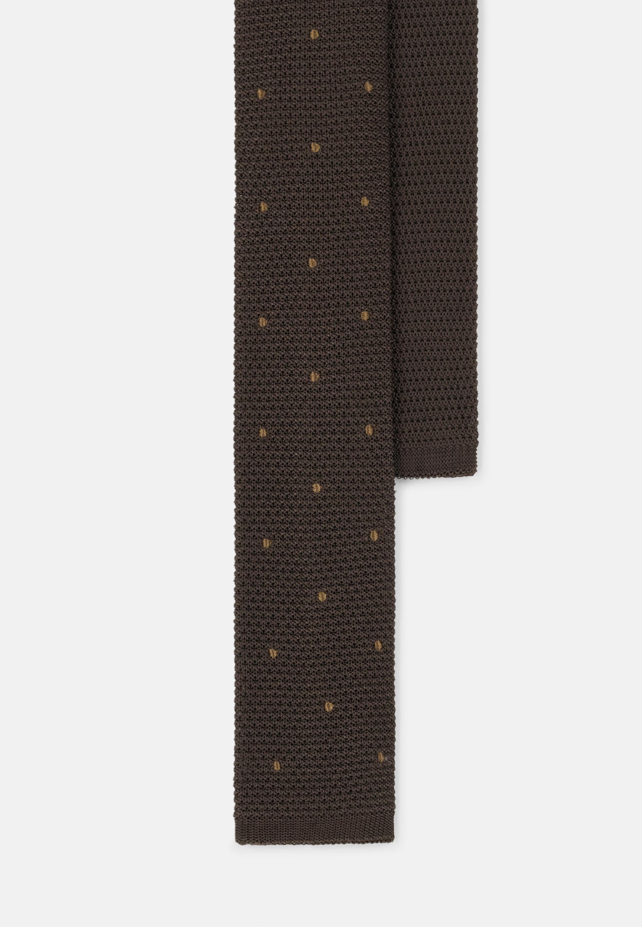 Tie in Knitted Fabric with Polka Dot Motif in Silk, Dark Brown, Dark brown, large image number 1