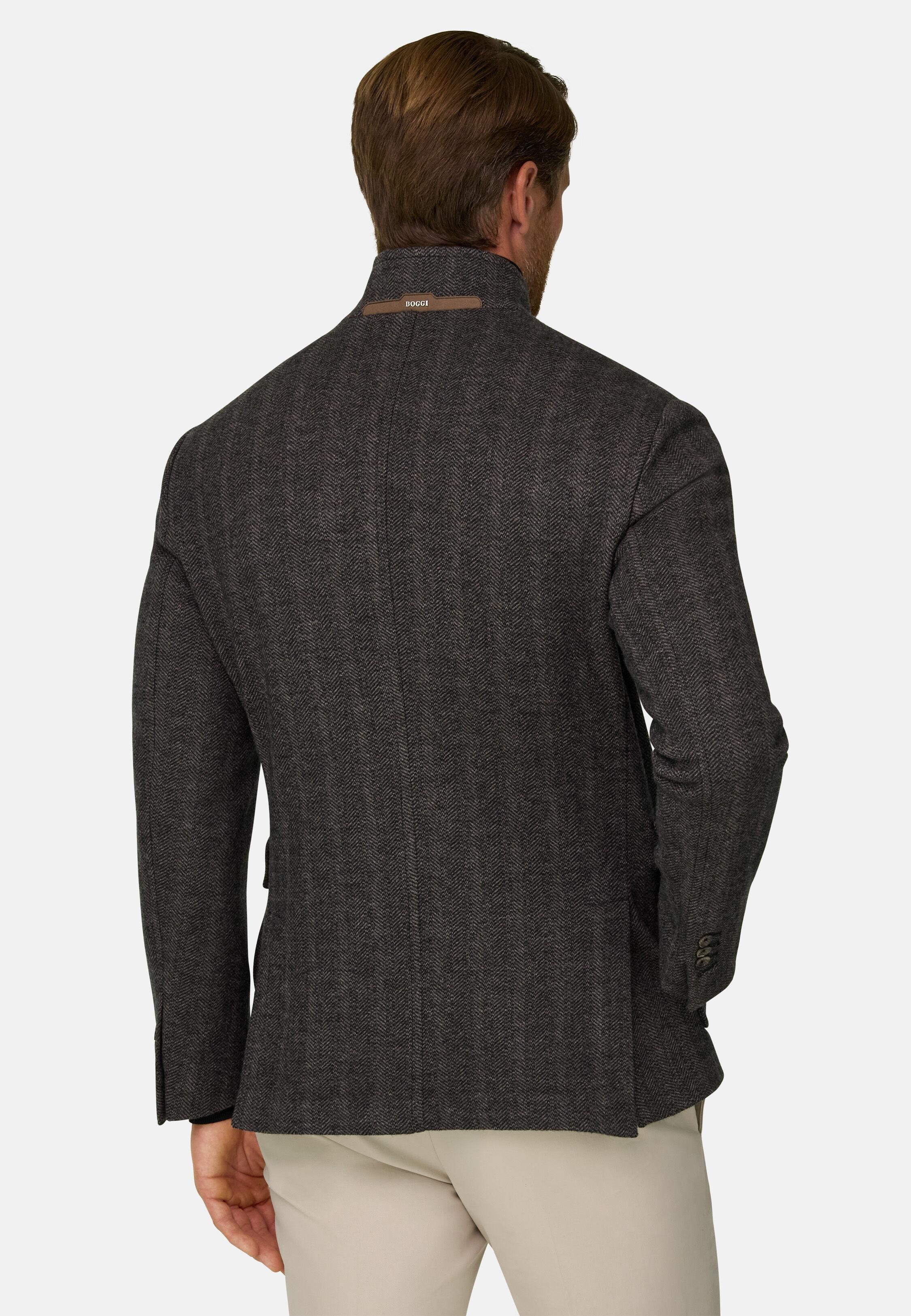 Peacoat Herringbone in Wool and Cotton Brown, Brown, large image number 0