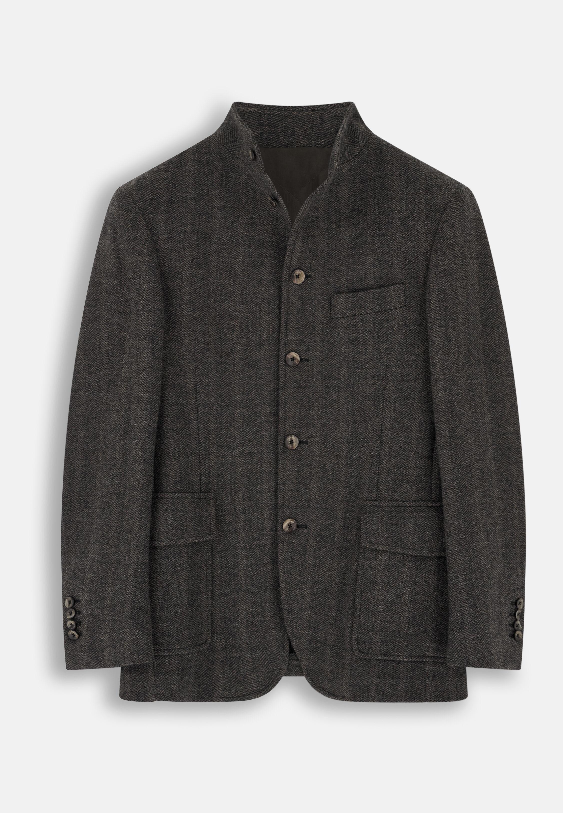 Peacoat Herringbone in Wool and Cotton Brown, Brown, large image number 4