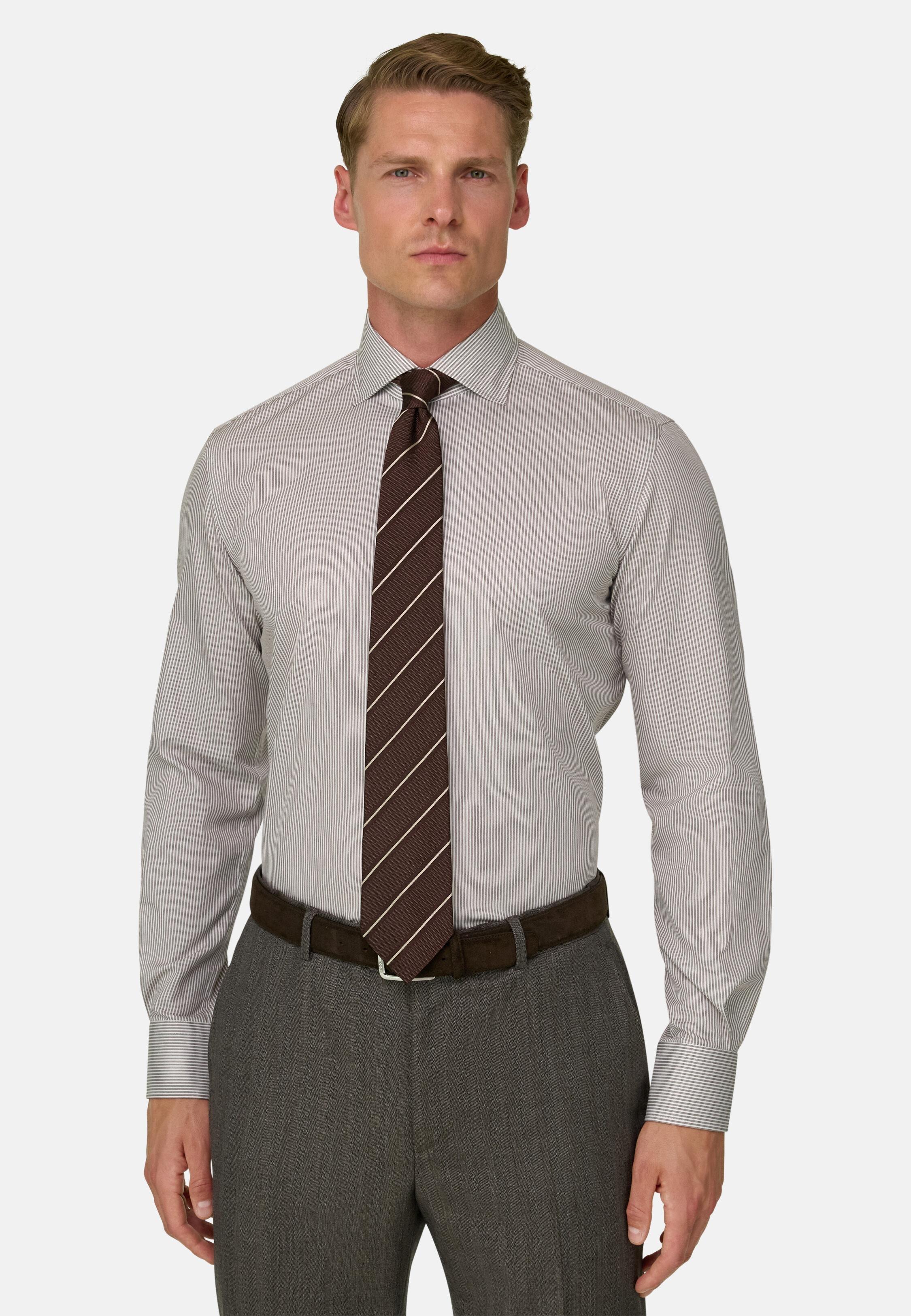قميص من القطن المخطط بقصة عادية بني, Brown, large image number 1