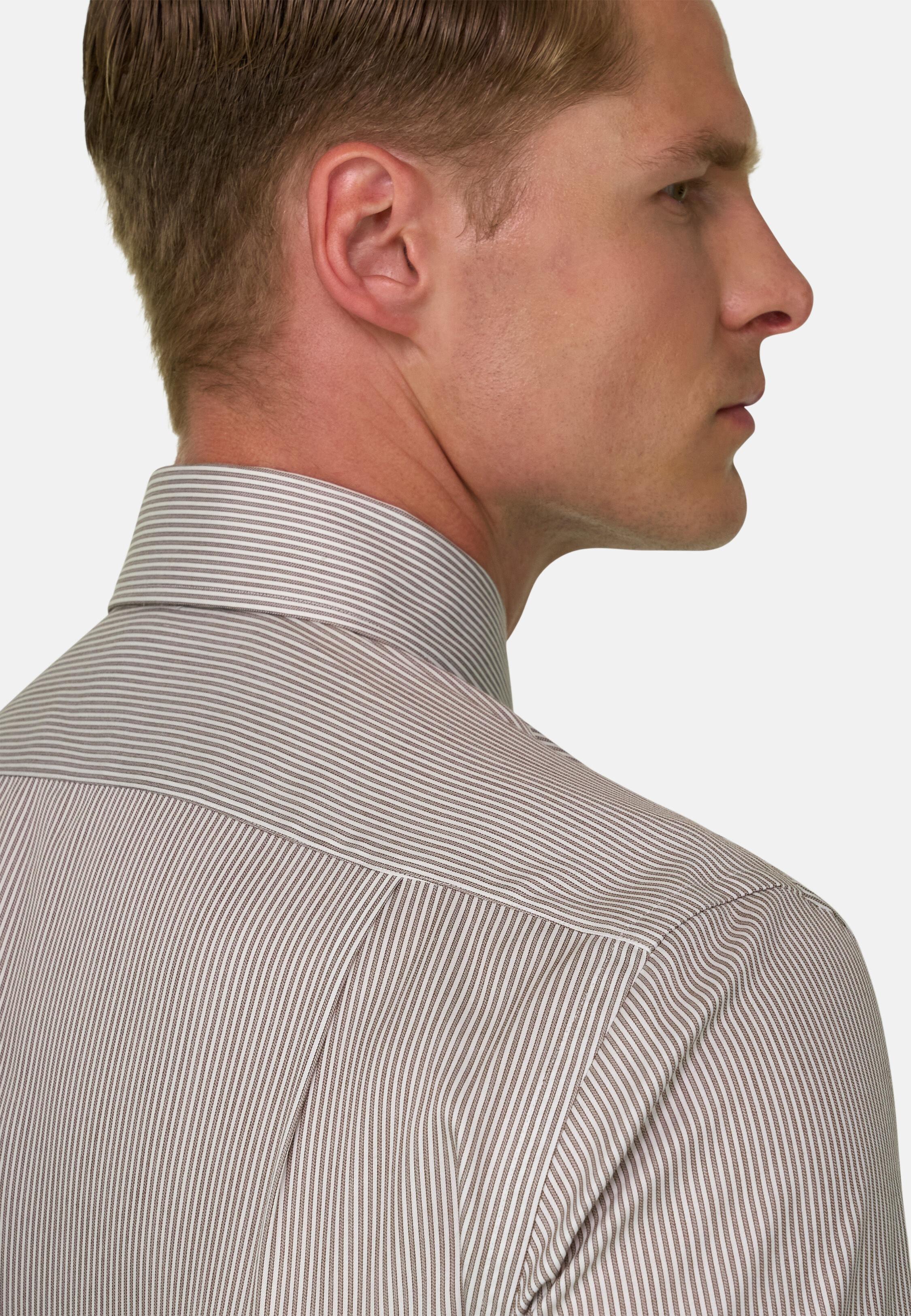 Shirt in Striped Cotton Regular Fit, Brown, Brown, medium