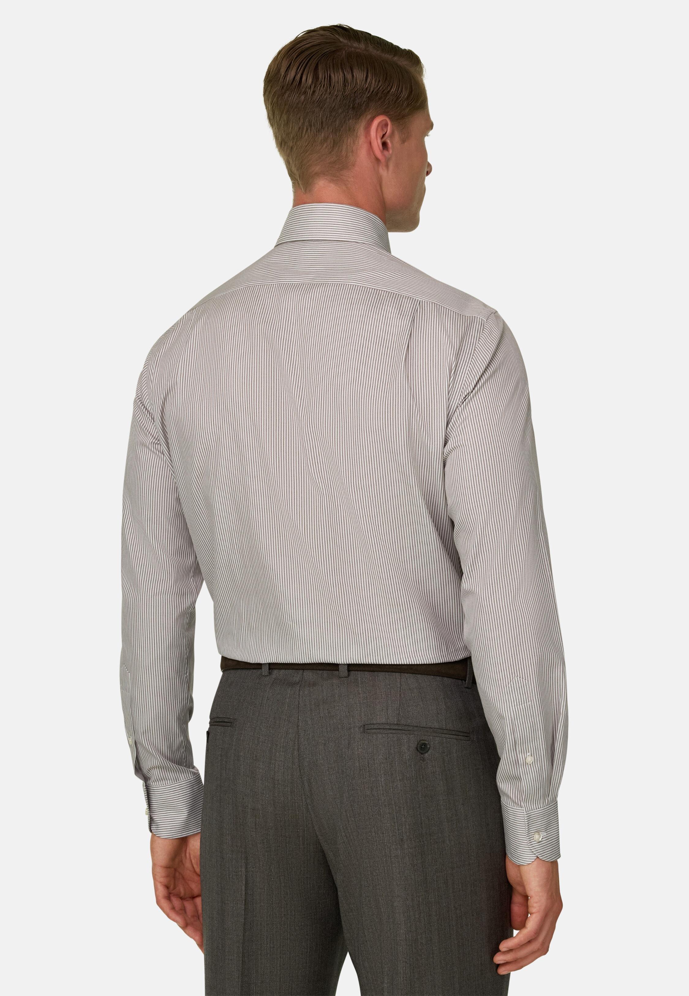 قميص من القطن المخطط بقصة عادية بني, Brown, large image number 5