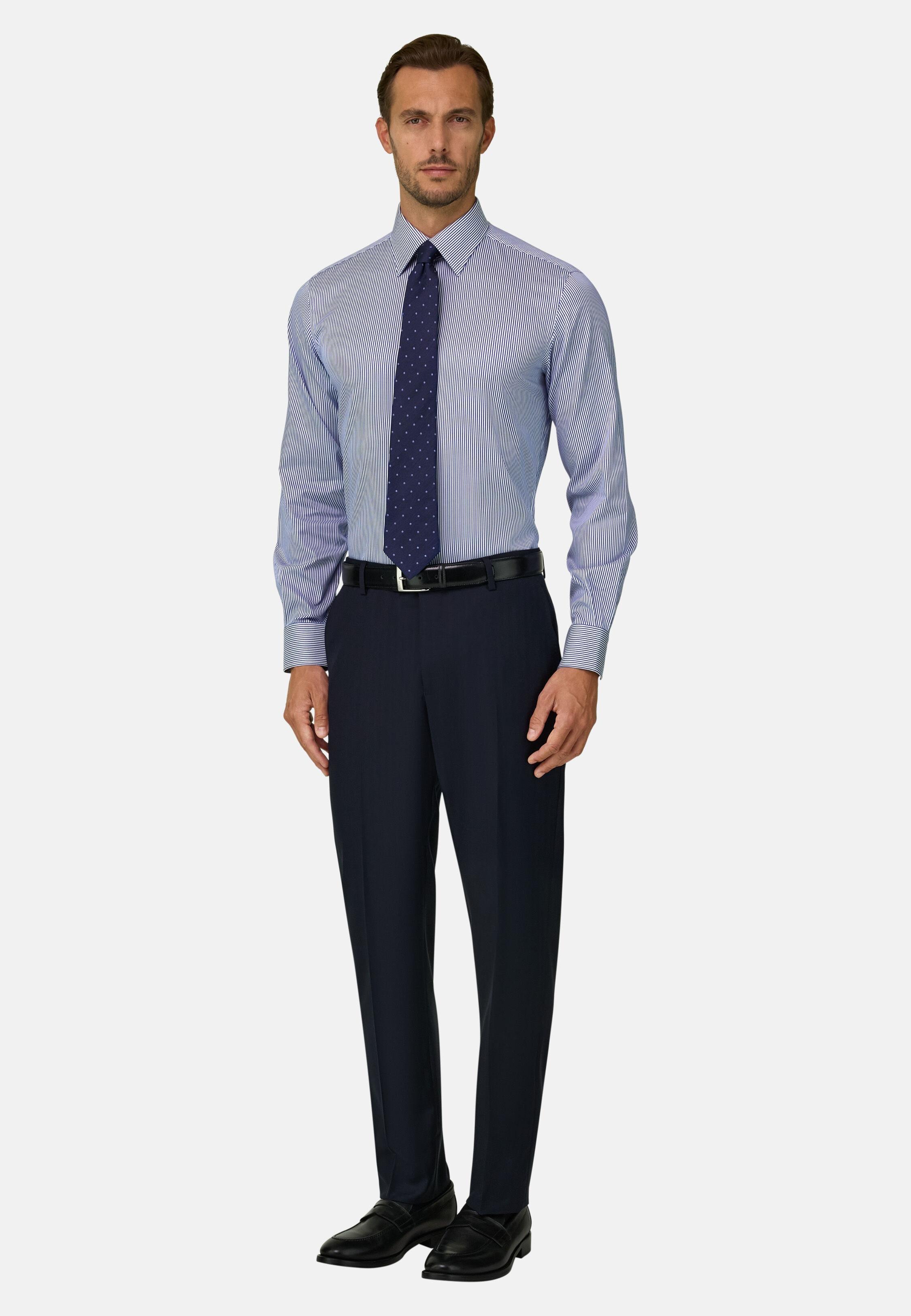Shirt in Cotton Twill Striped Regular Fit Blue, Blue, medium