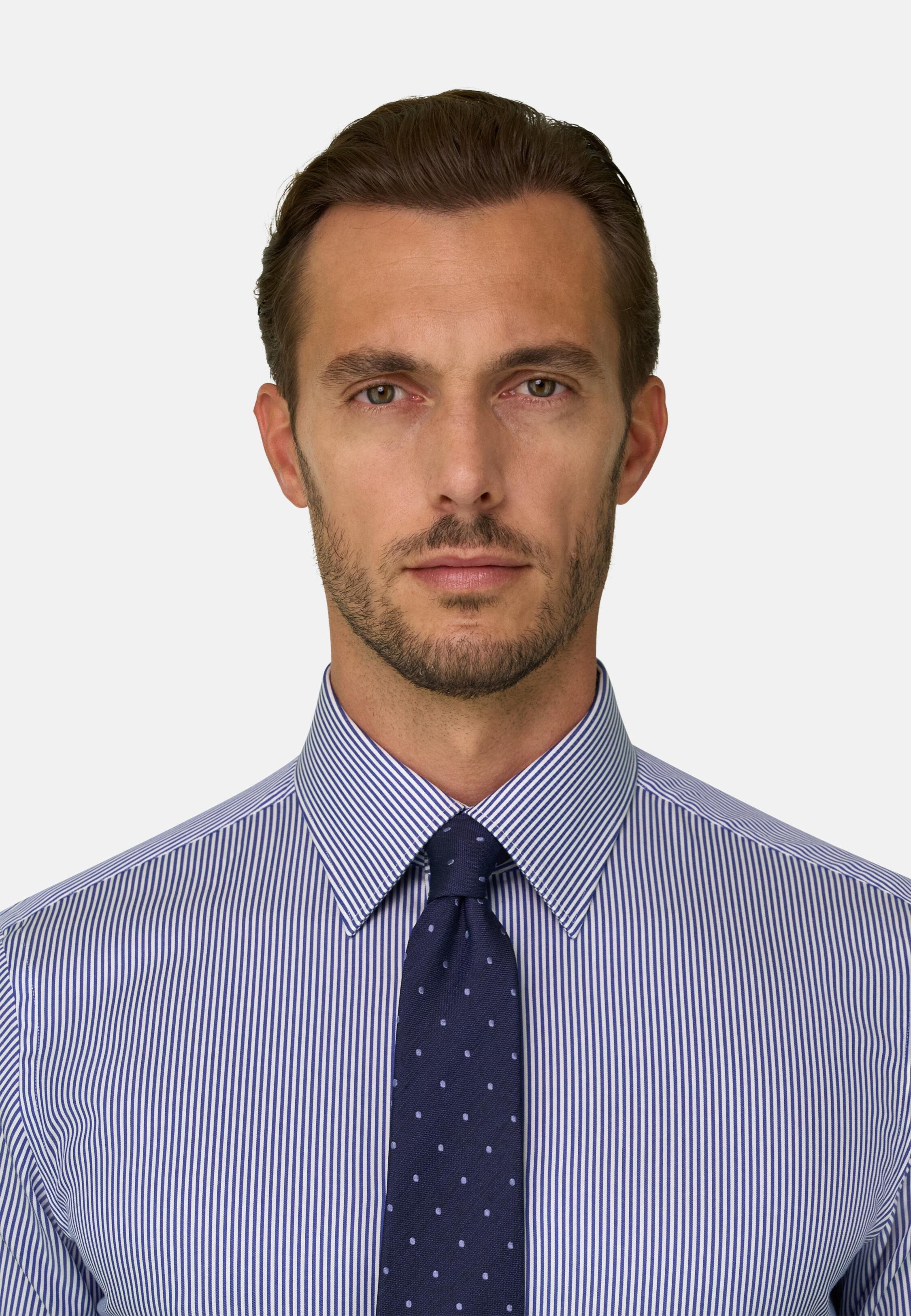 Shirt in Cotton Twill Striped Regular Fit Blue, Blue, medium