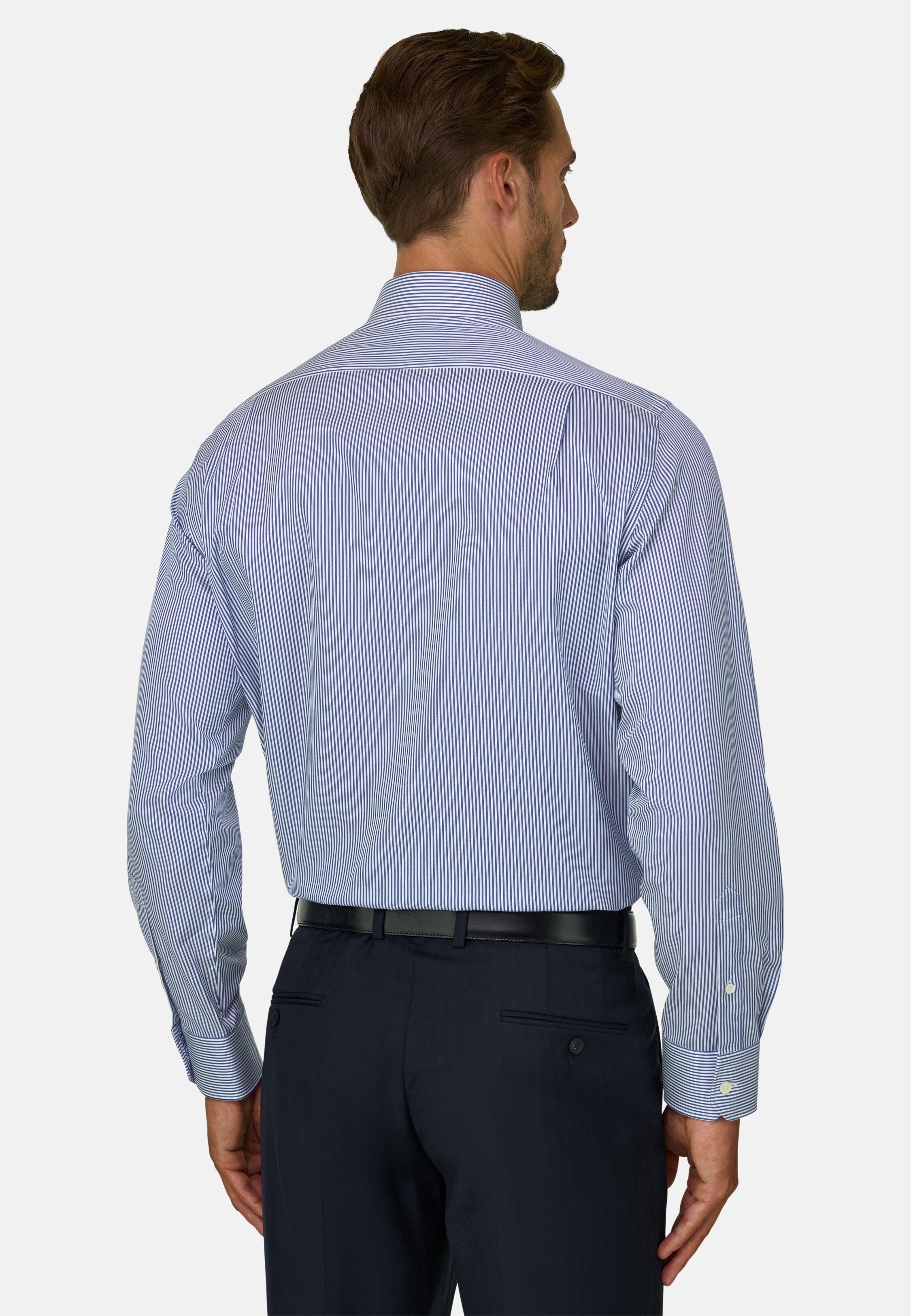 Shirt in Cotton Twill Striped Regular Fit Blue, Blue, large image number 4