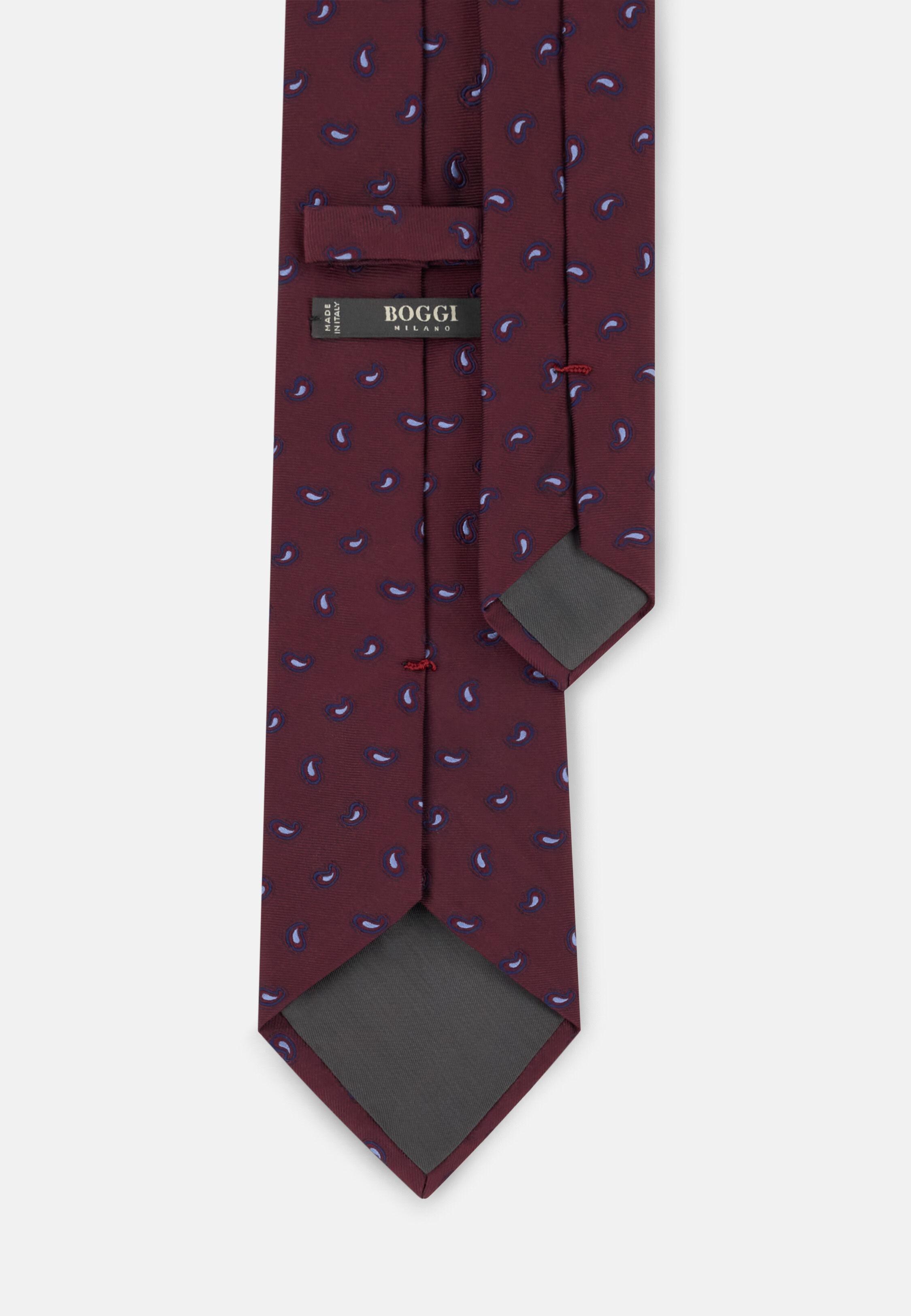 Tie Jacquard Micro Paisley Pattern Silk Burgundy, Burgundy, medium
