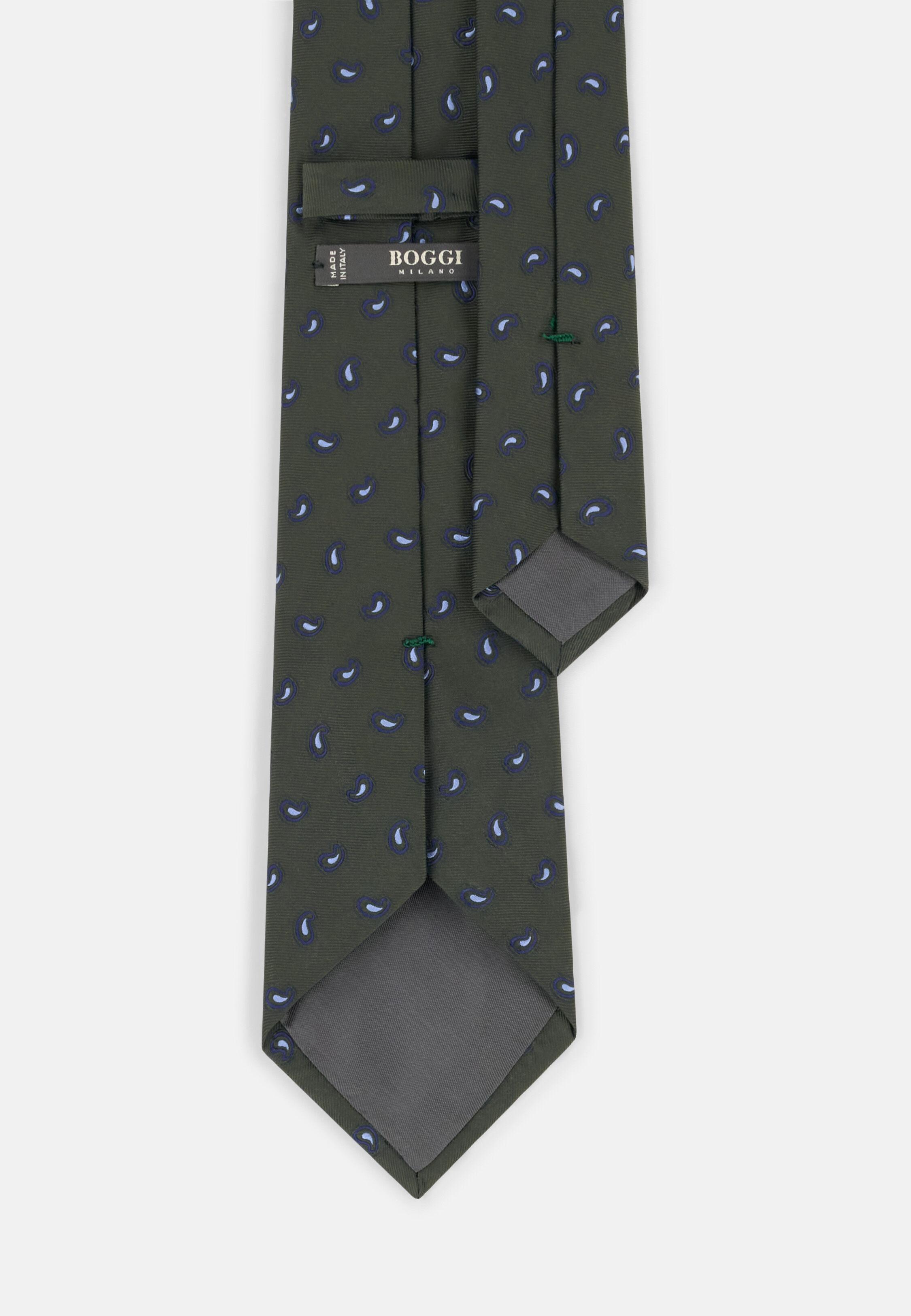 Tie Jacquard Micro Paisley Pattern Silk Green, Green, large image number 0