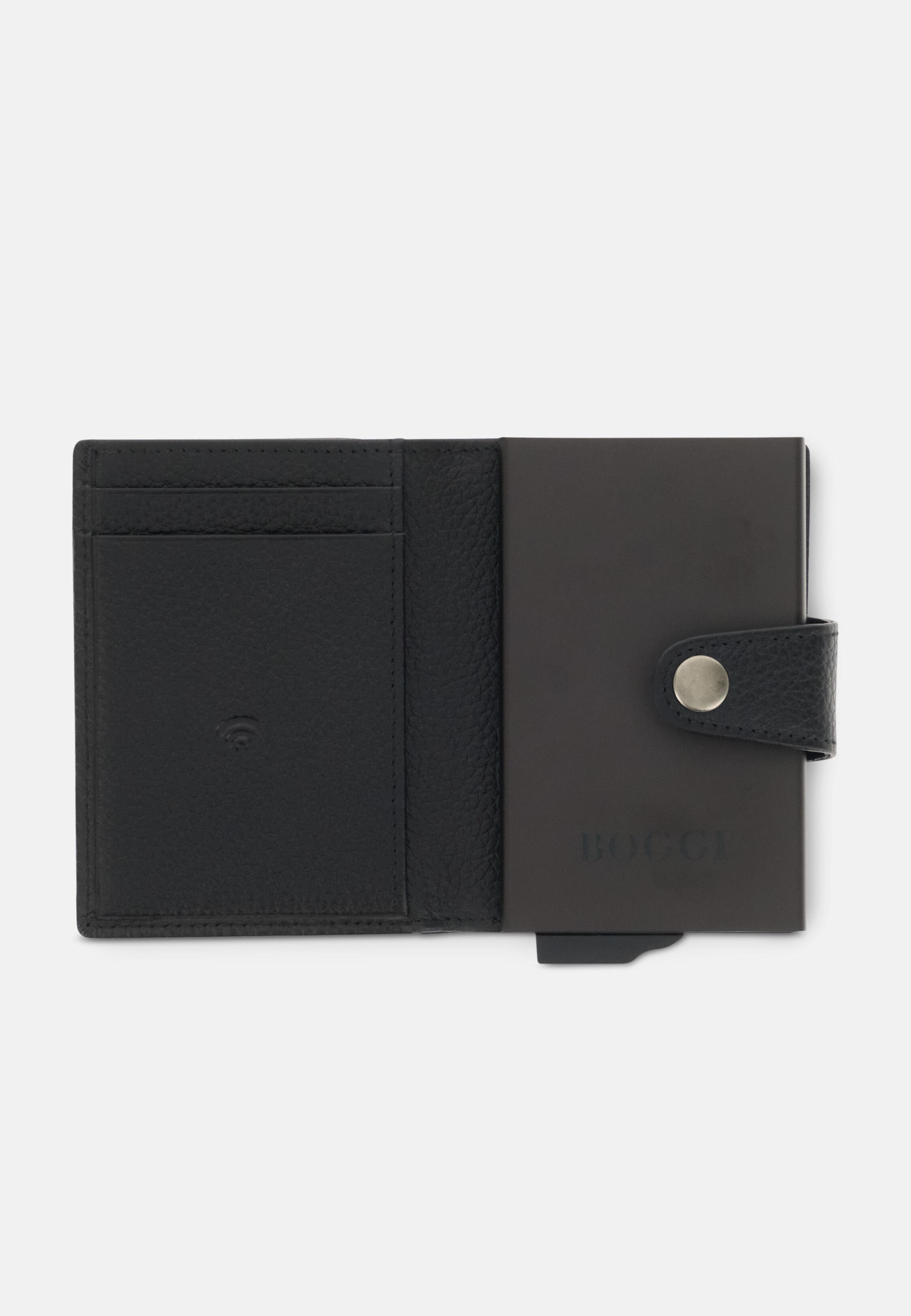 Credit Card Holder in Grained Leather Black, Black, medium