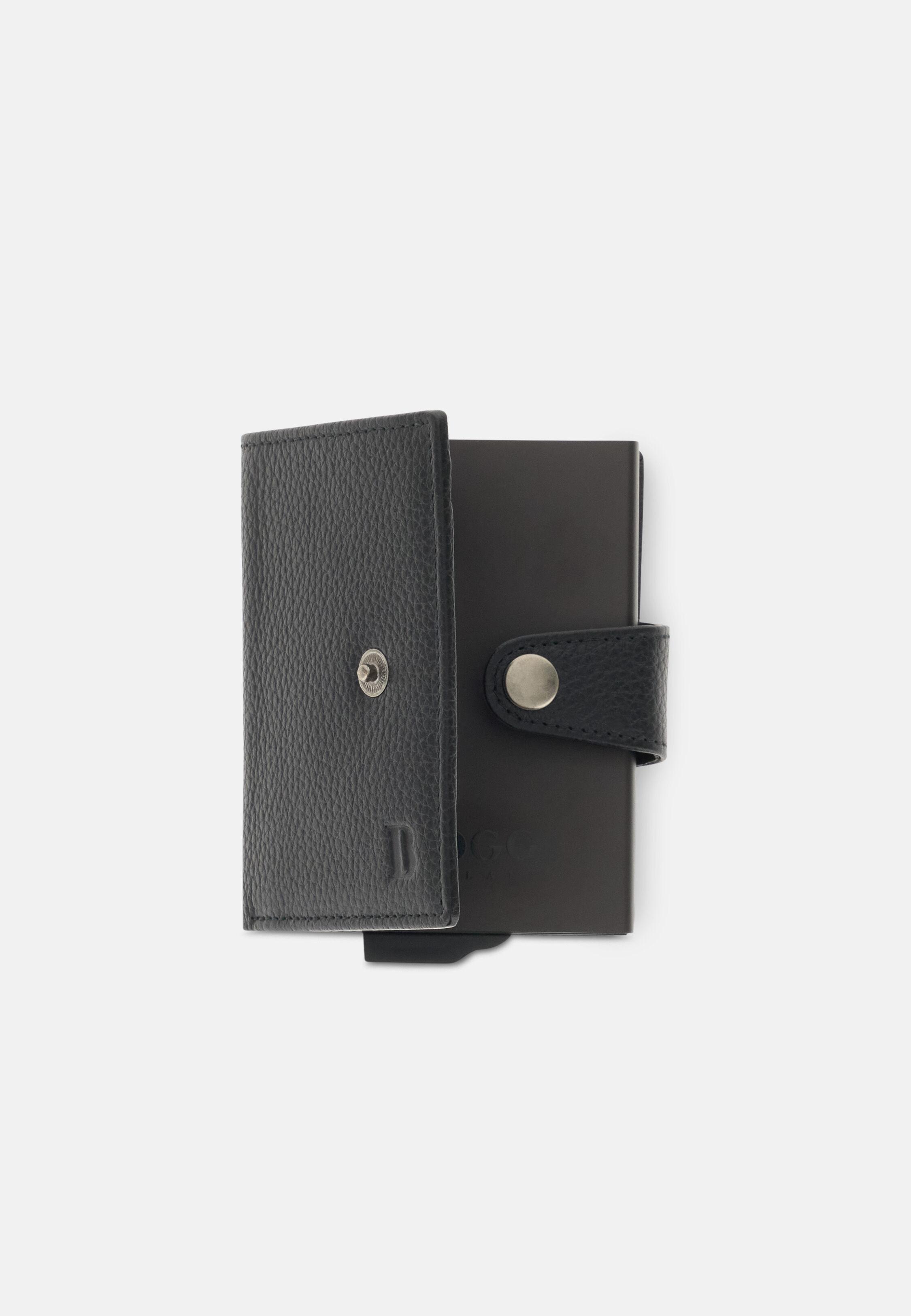 Credit Card Holder in Grained Leather Black, Black, medium