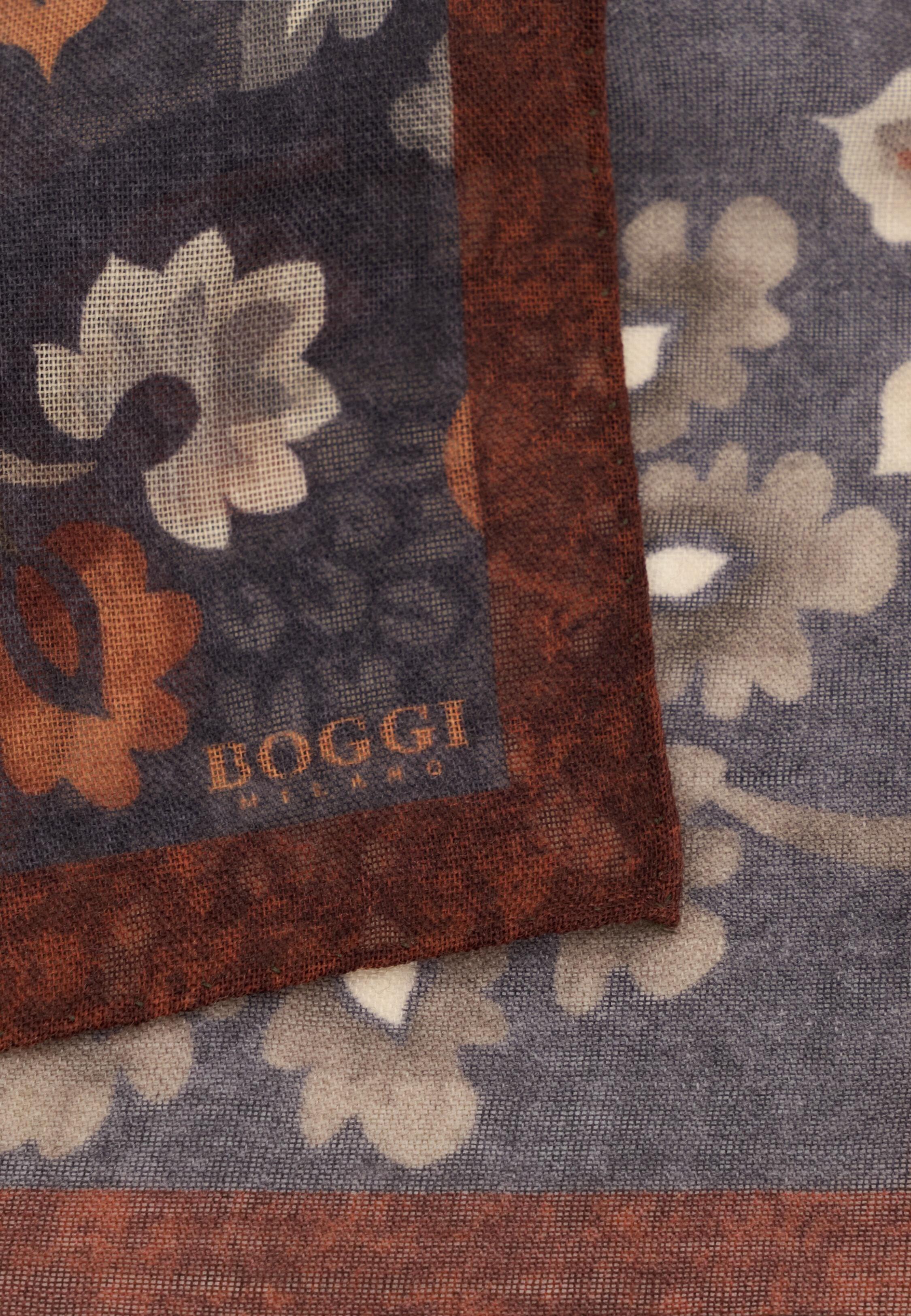 Pocket Square Macro Floral Print Wool Char, Charcoal, medium