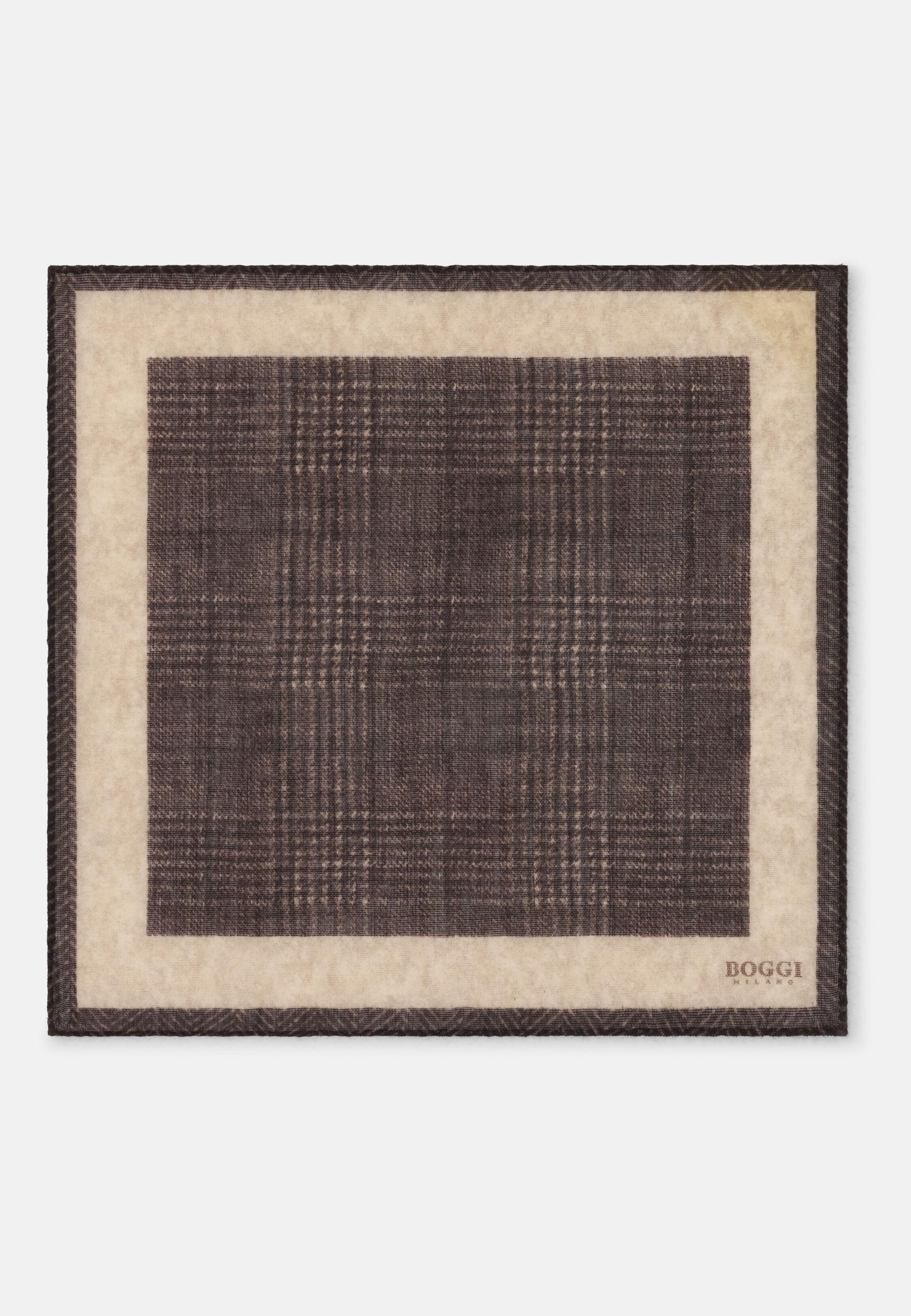 Pocket Square Prince of Wales Check Wool, Dark Brown, Dark brown, medium