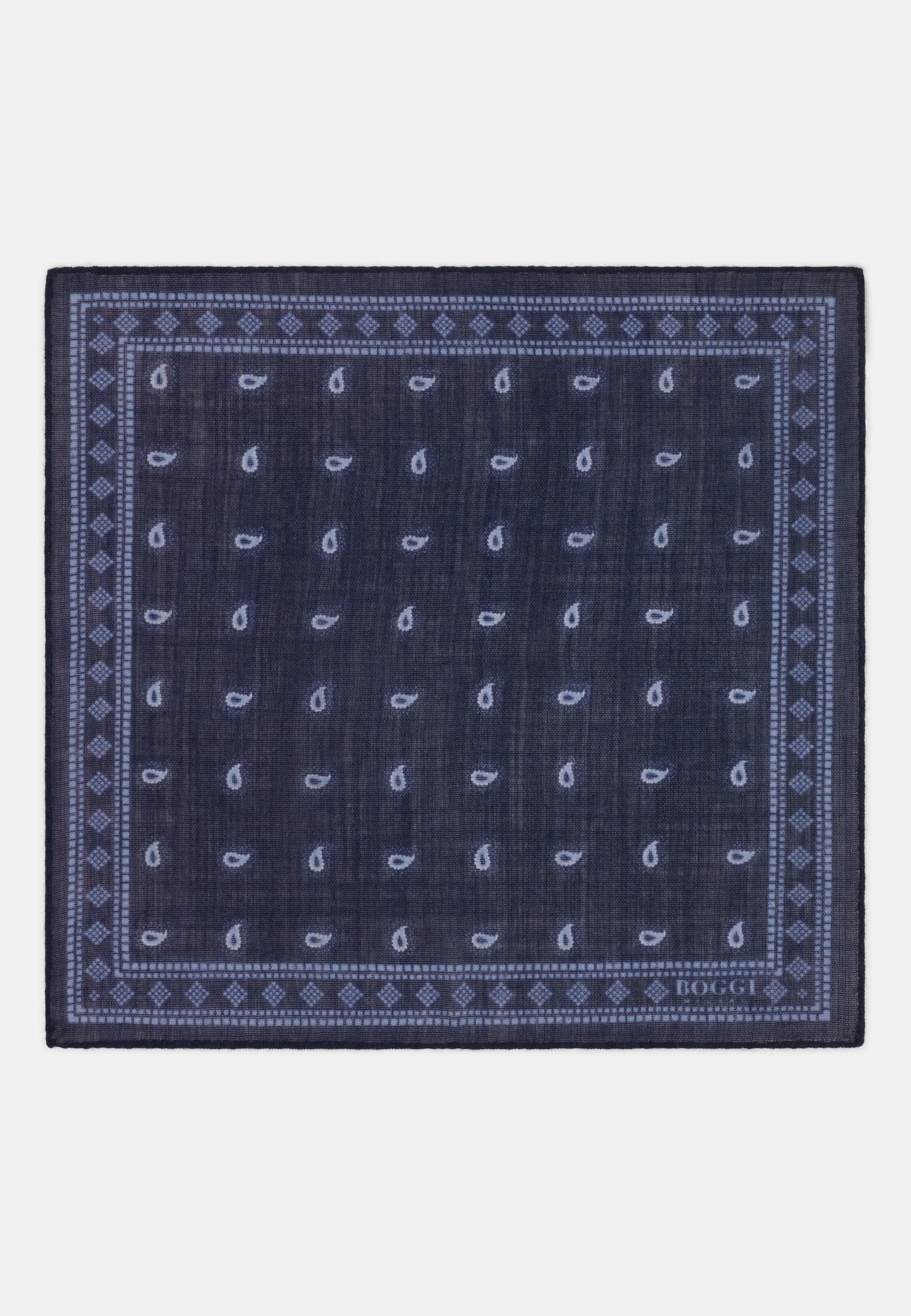 Pocket Square Micro Paisley Print Wool, Navy, Navy blue, medium