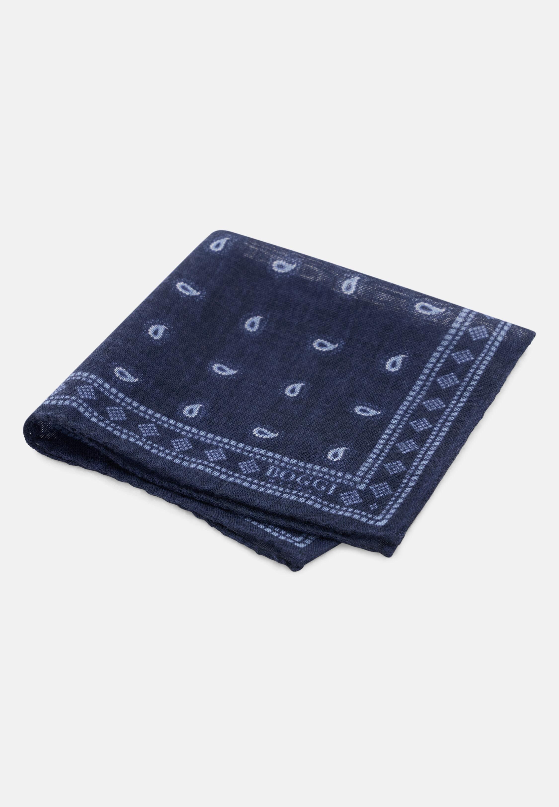Pocket Square Micro Paisley Print Wool, Navy Blue, Navy blue, medium