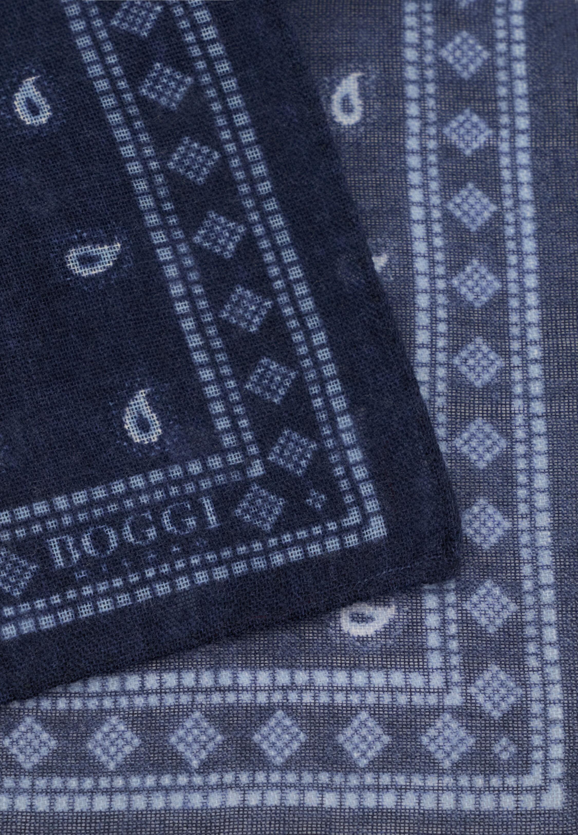 Pocket Square Micro Paisley Print Wool, Navy Blue, Navy blue, medium