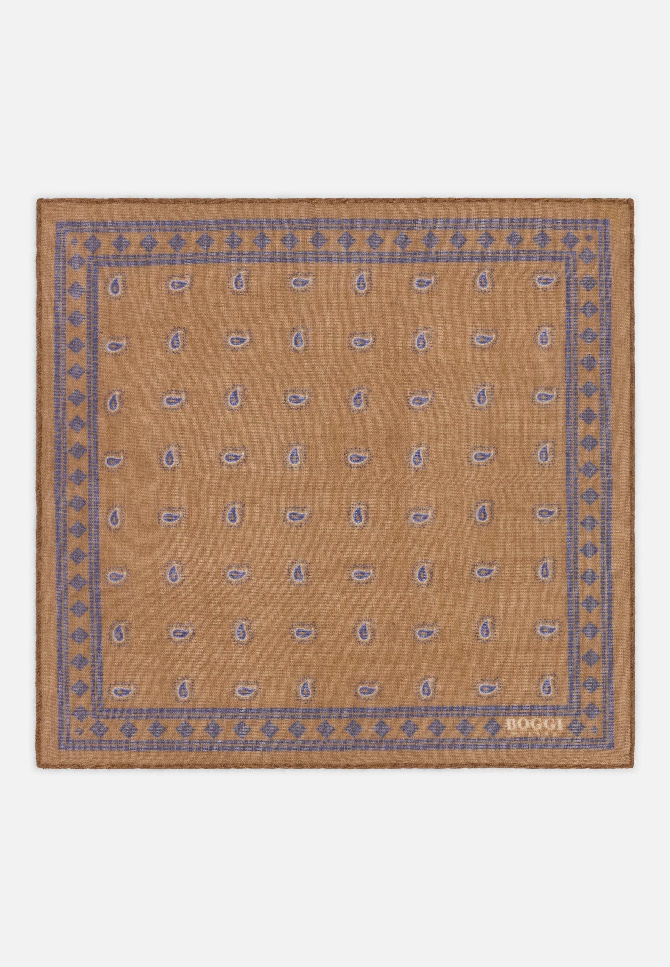 Pocket Square Micro Paisley Print Wool, Camel, 3901_CAML, medium