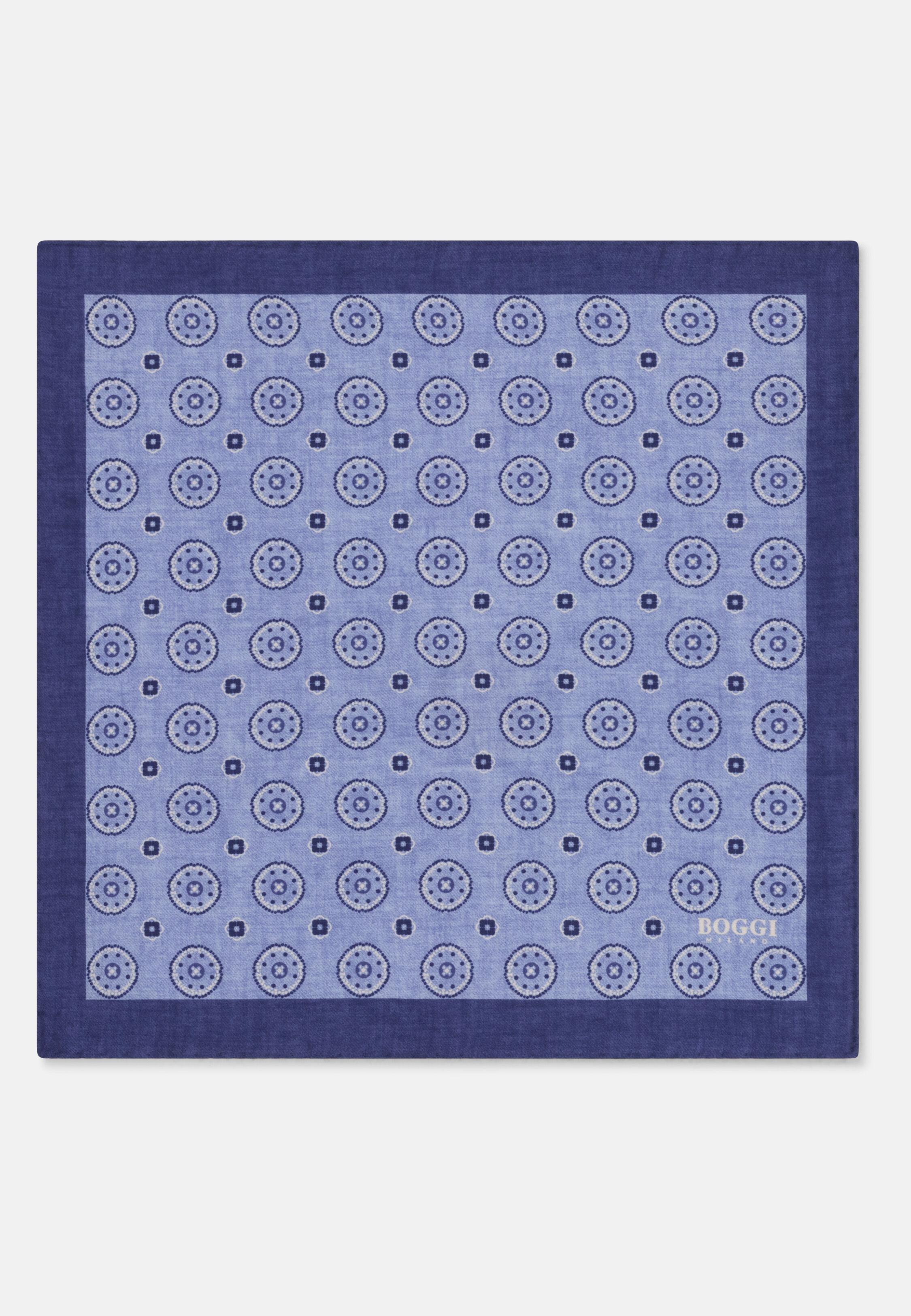 Pocket Square Medallion Pattern Print in Silk, Light Blue, Light Blue, medium