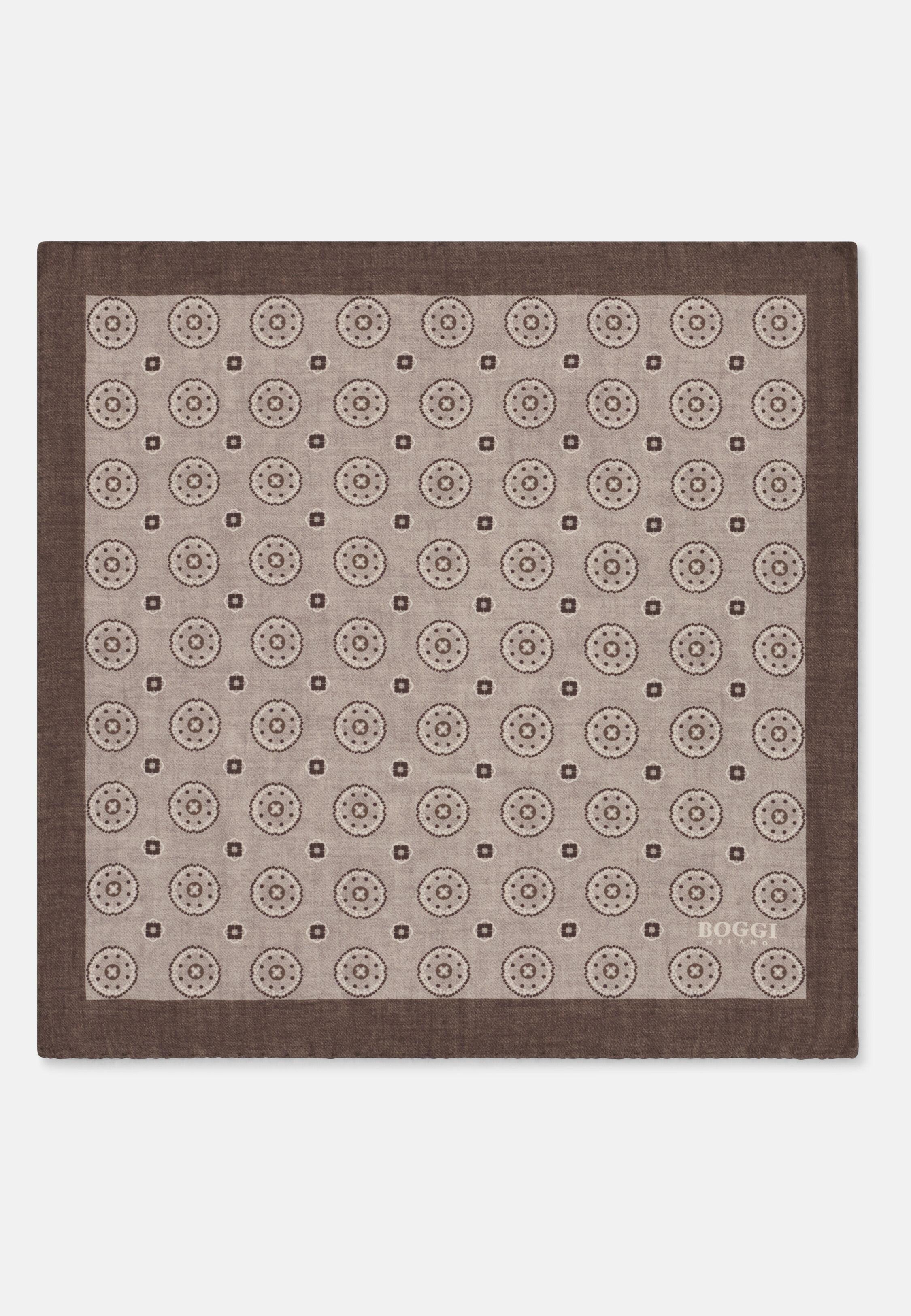 Pocket Square Medallion Pattern Print In Silk, Grey, Grey, medium