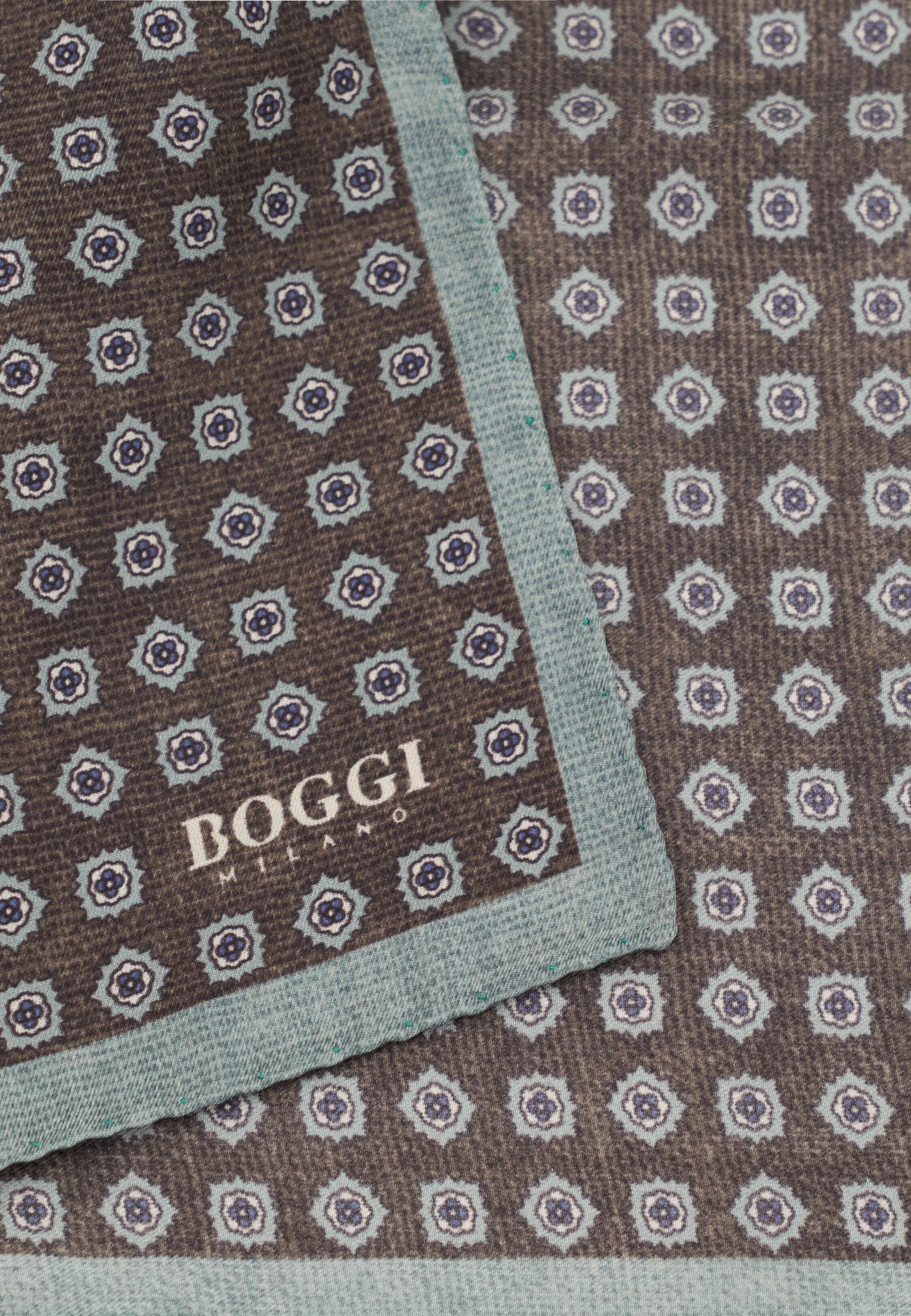 Pocket Square Floral Pattern Silk Blue, Taupe, medium