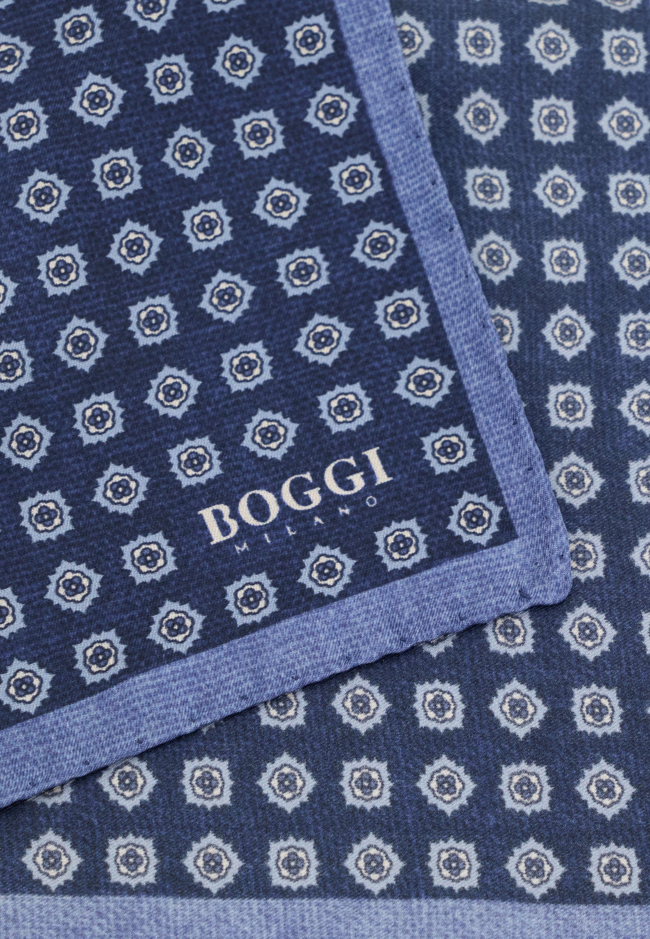 Pocket Square Floral Pattern Silk Navy, Navy blue, medium