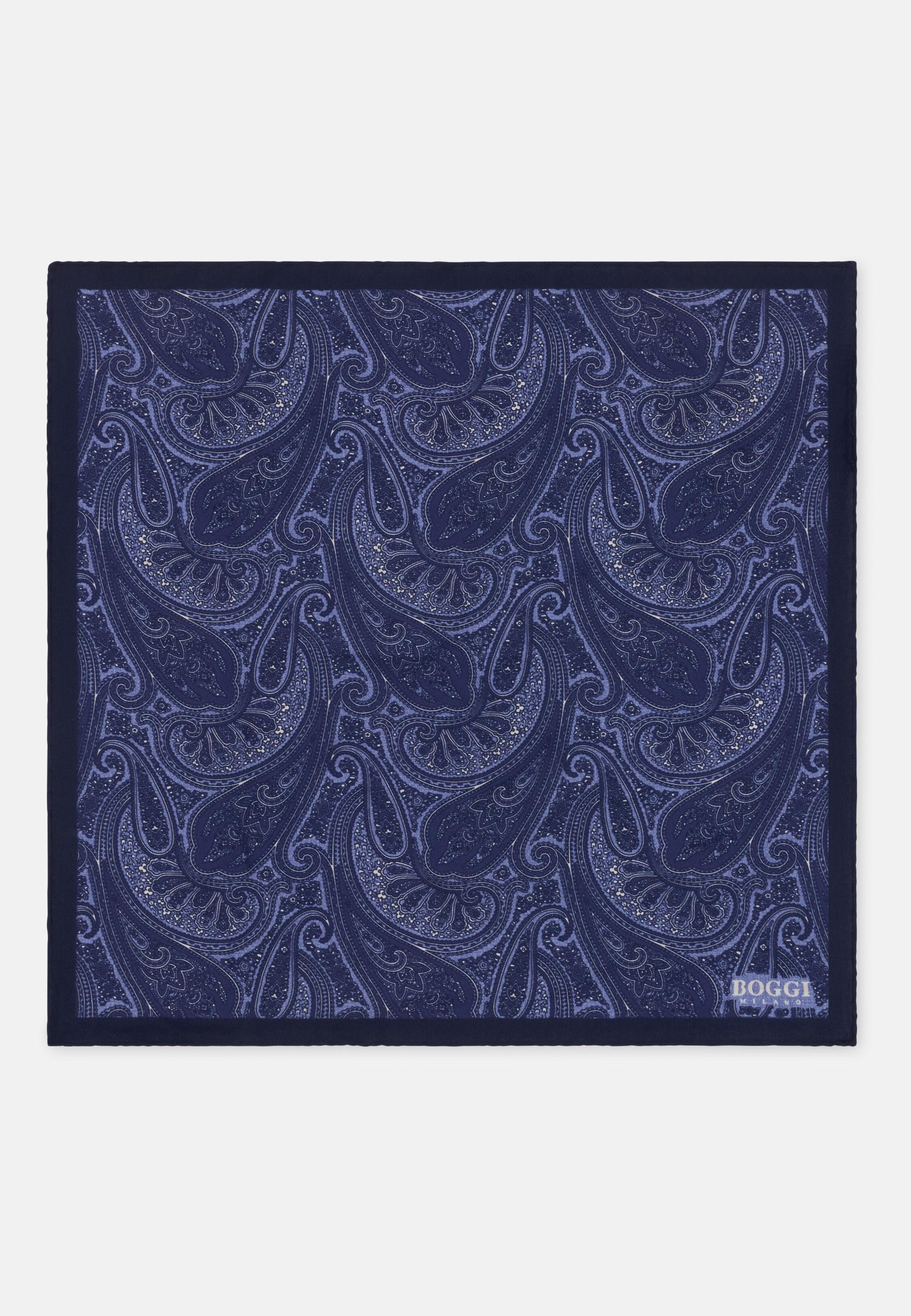 Pocket Square Paisley Print Silk Navy blue, Navy blue, medium